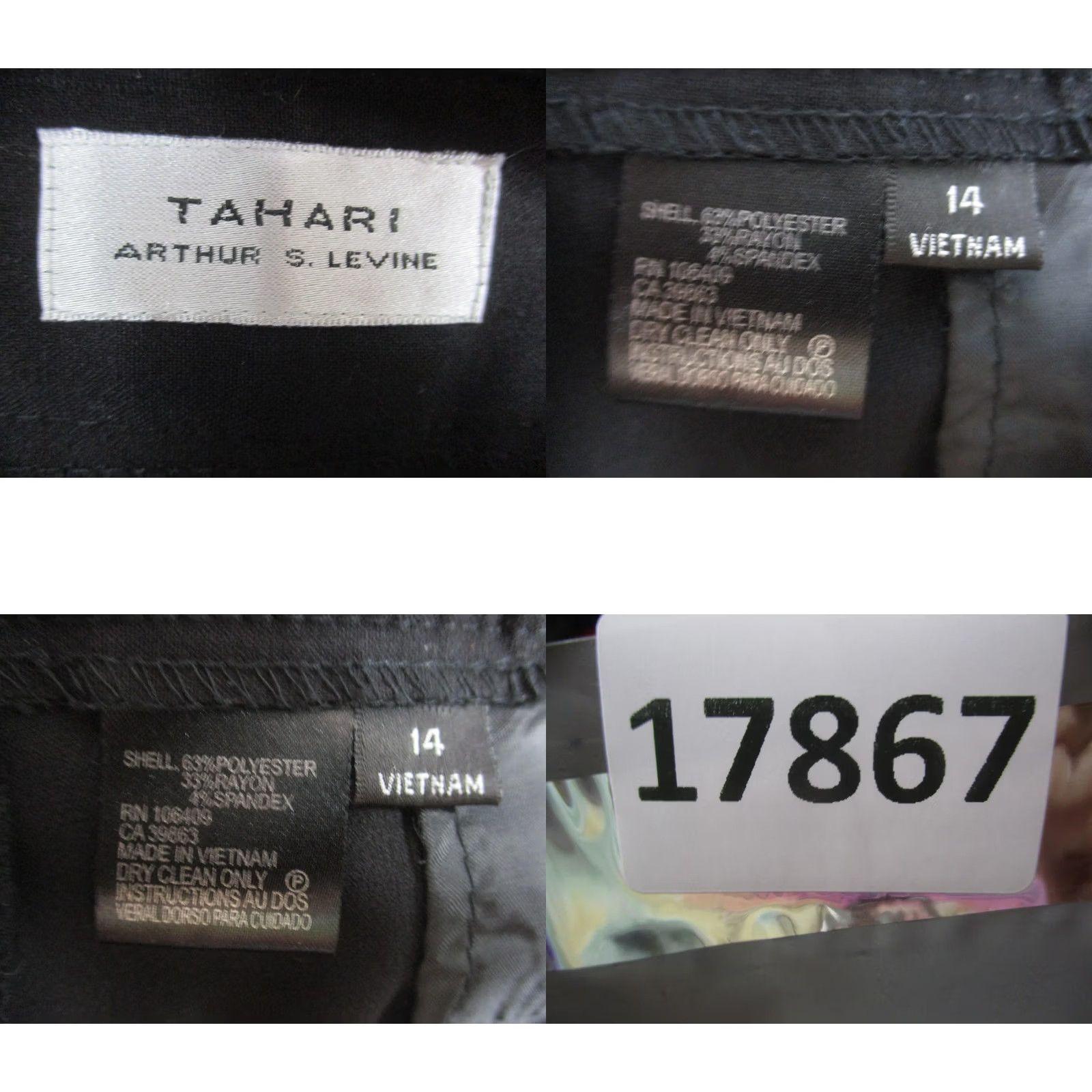 Vintage Tahari Arthur S. Levine Pants Womens 14 Black Stretch Dress Career Straight Leg Size 36" / US 14 / IT 50 - 8 Thumbnail