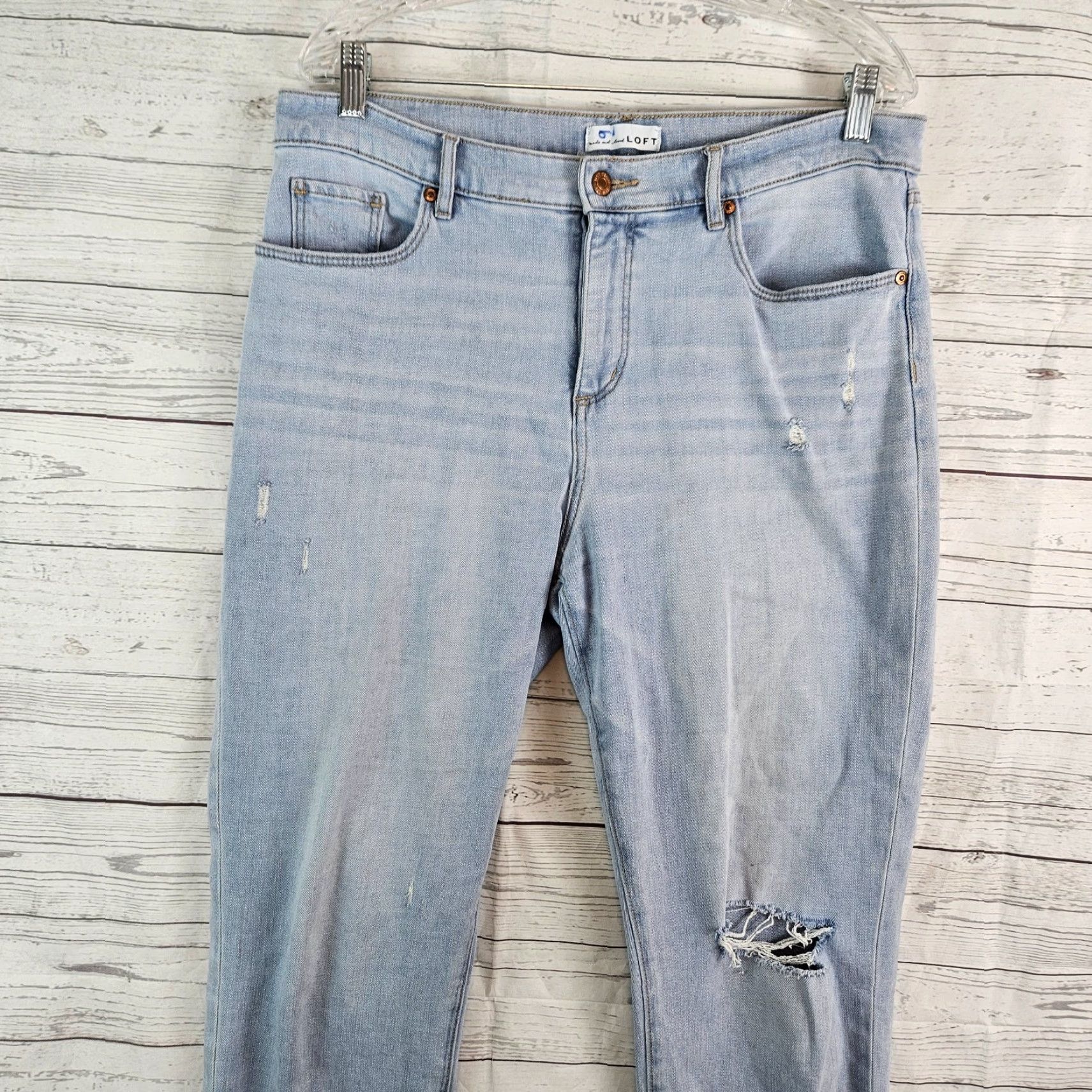 Loft Ann Taylor LOFT Womens Girlfriend Jeans Sz 12 Blue Light Wash Distressed Size 34" / US 12 / IT 48 - 2 Thumbnail