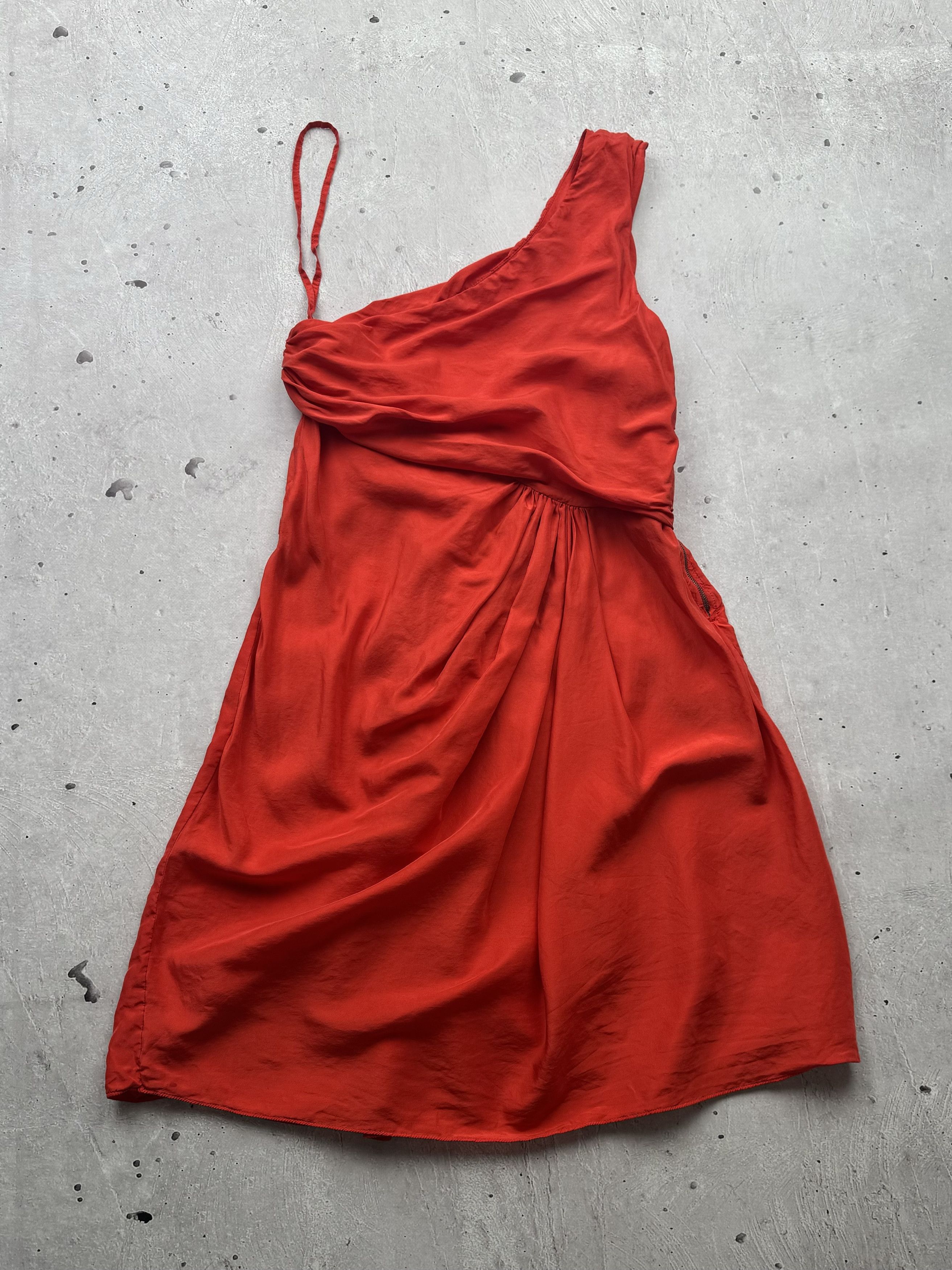 image of Avant Garde x Diesel Black Gold Vintage Asymmetrical Silk Mini Dress in Red, Women's (Size XS)