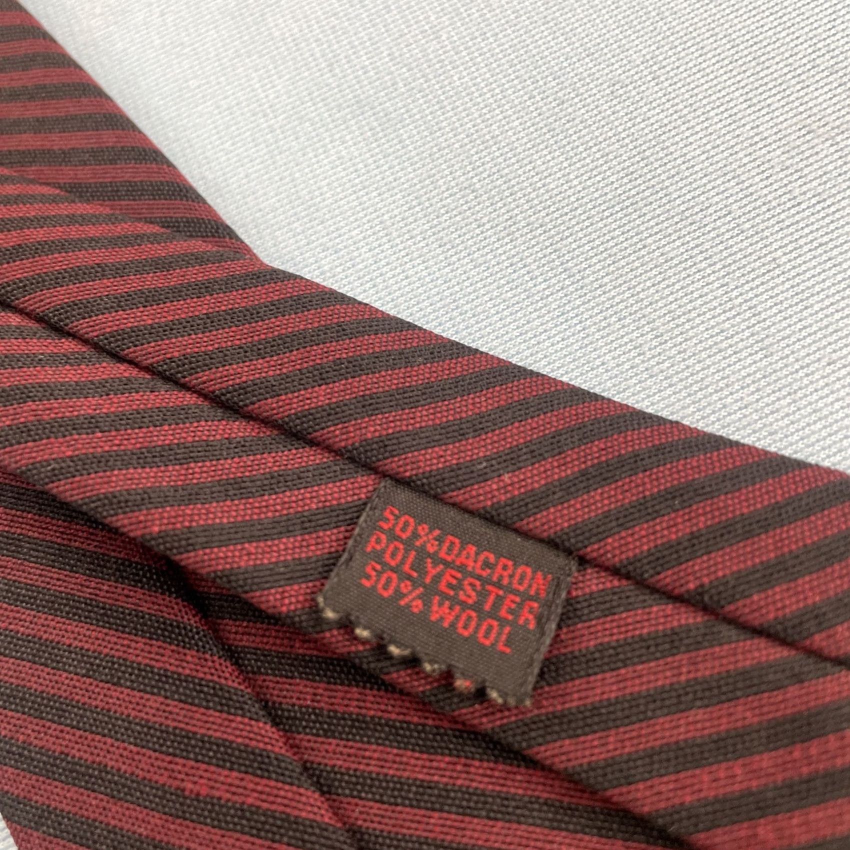 MCM vtg 60s Wool Dacron NeckTie Slim 2" Red Black Stripe MCM Capsule Tie 2x57 Capsule Slim Necktie Mens Tie Size ONE SIZE - 7 Thumbnail