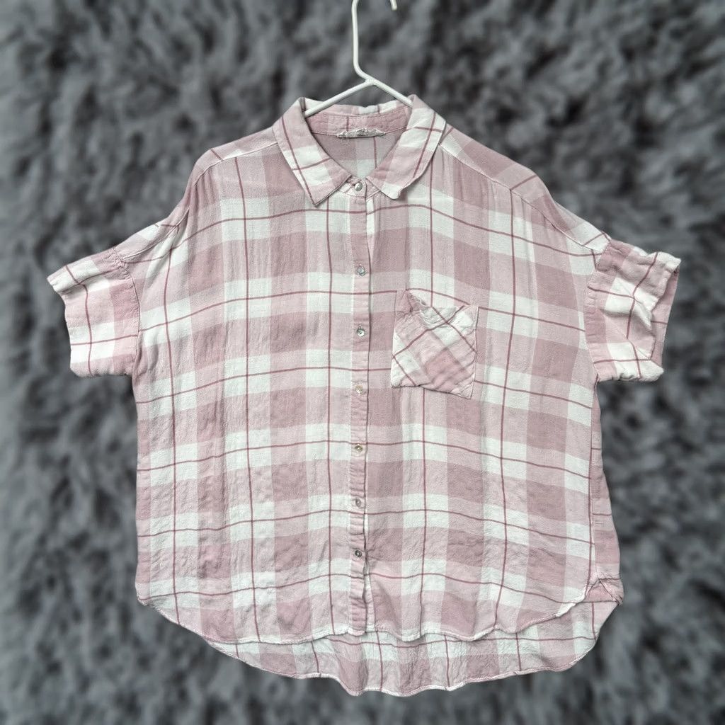 Pinko Jane + Delancey Button-Up Womens XL Pink White Plaid Light Academia Cottagecore Shirt Size XL / US 12-14 / IT 48-50 - 1 Thumbnail