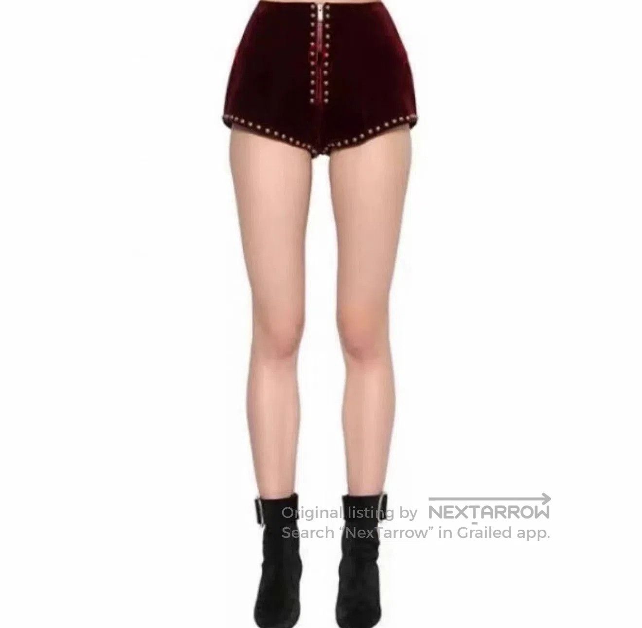 Saint Laurent Paris Saint Laurent Red Velvet Stud Mini Shorts. Size 37" - 8 Thumbnail