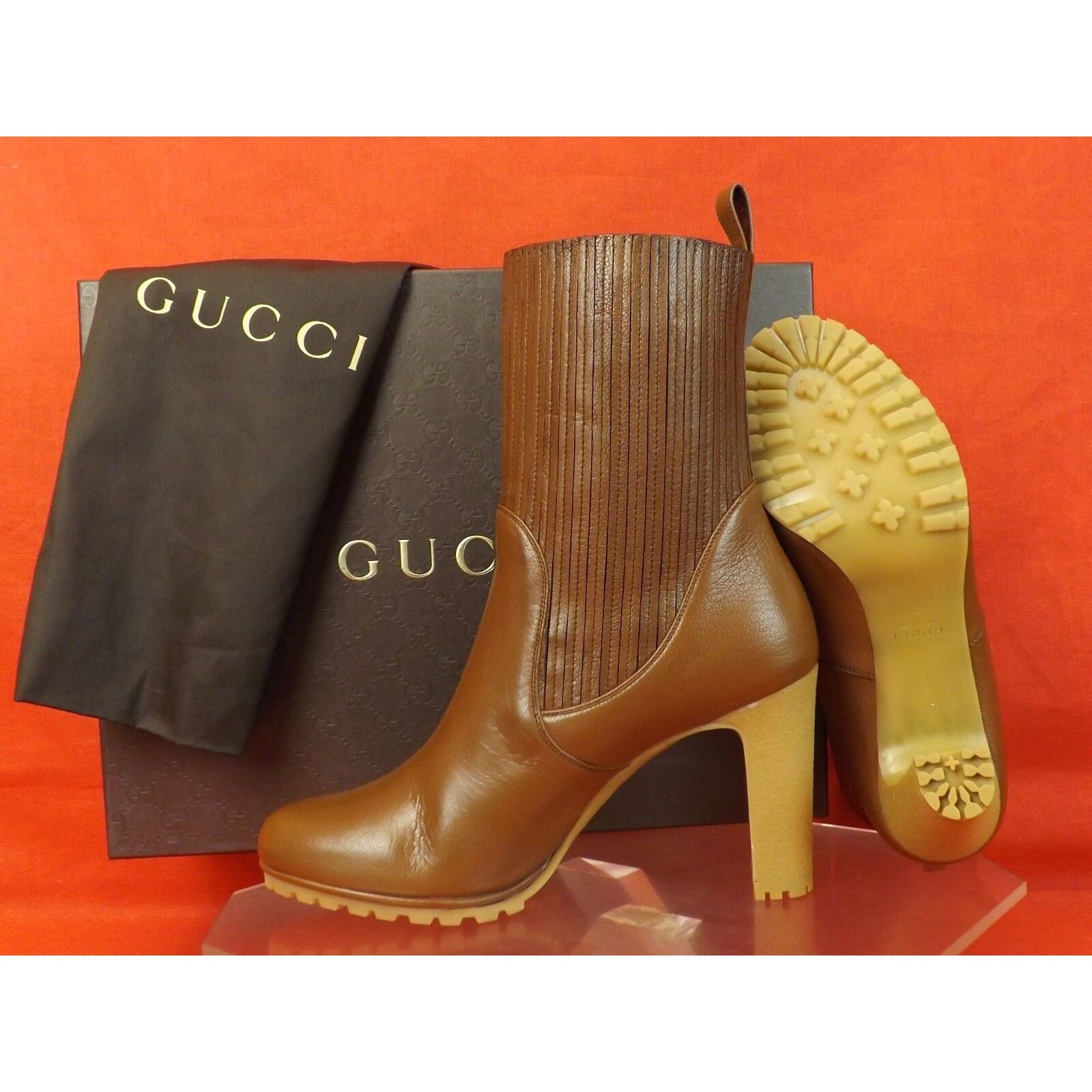 Gucci GUCCI 323551 EDITH BROWN LEATHER HEEL ANKLE BOOTS 39.5 Size US 9.5 / IT 39.5 - 8 Thumbnail
