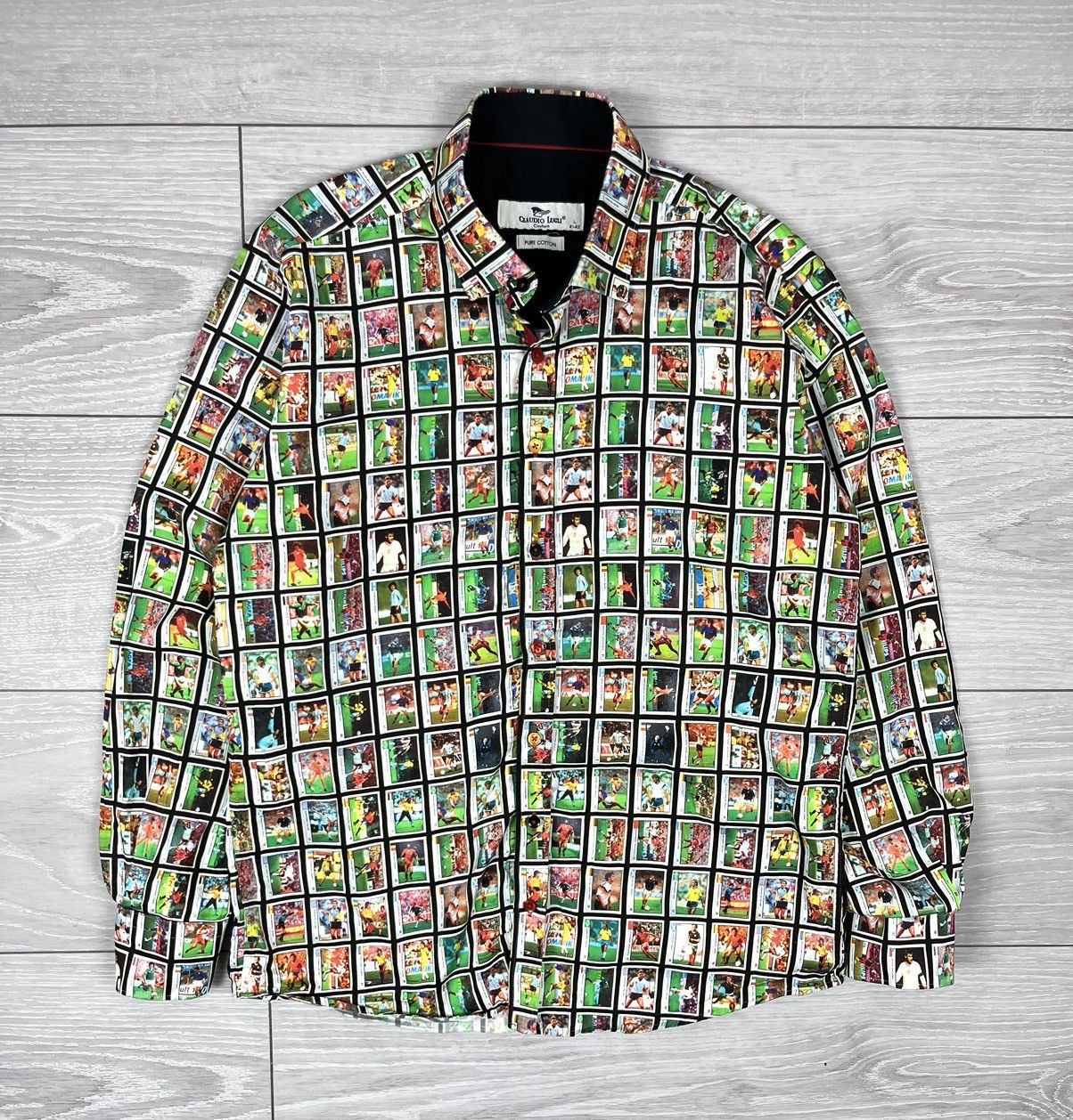 Japanese Brand Claudio Lugli Italy Soccer Cards Over Print Button Shirt Size US L / EU 52-54 / 3 - 1 Thumbnail