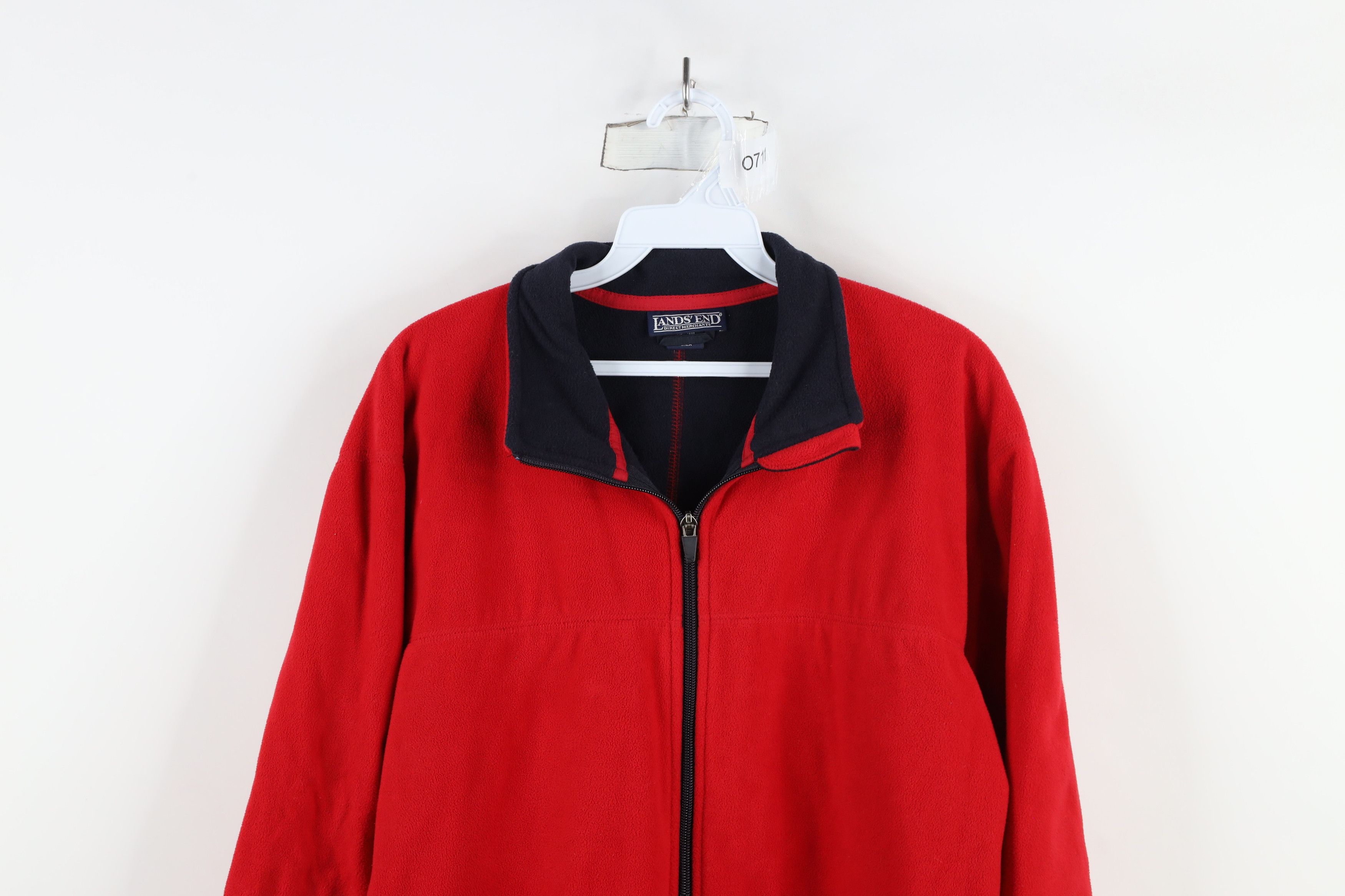 Lands' End × Vintage Vintage 90s Lands End Faded Blank Full Zip Fleece Jacket Red Size US M / EU 48-50 / 2 - 2 Thumbnail