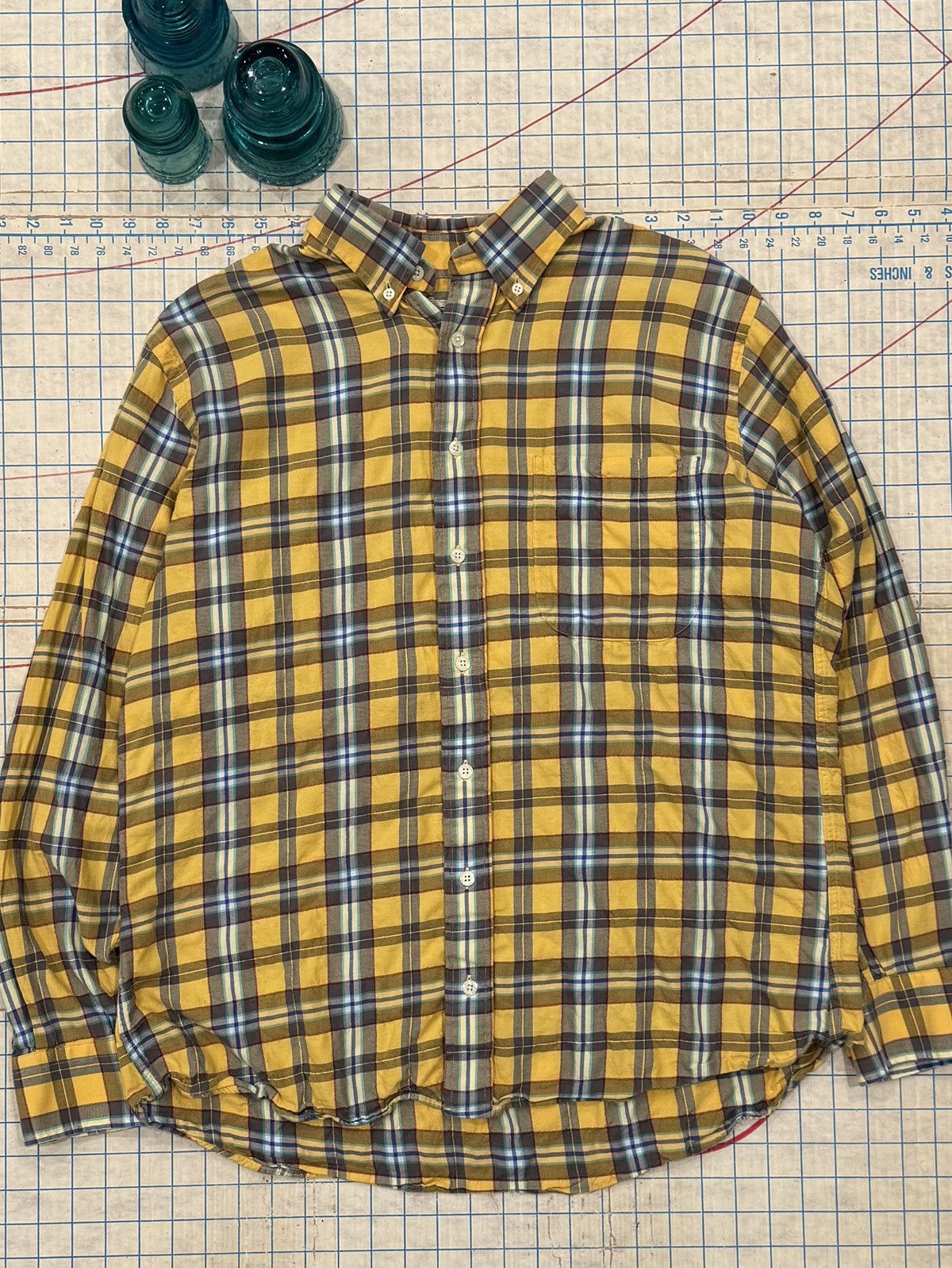Gitman Bros. Gitman Bros Yellow Plaid Button Up Shirt Mens Size Large Size US L / EU 52-54 / 3 - 2 Thumbnail