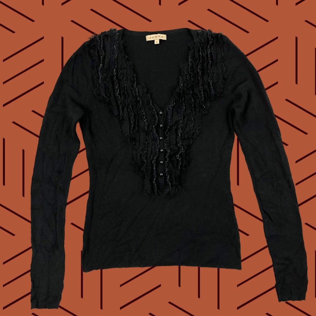 Vintage Jorya Blouse Shirt Womens Size 8 XS / S Black Wool Blend Edgy Goth Ruffled Y2K Vintage Style Classic Womens Size M / US 6-8 / IT 42-44 - 1 Thumbnail