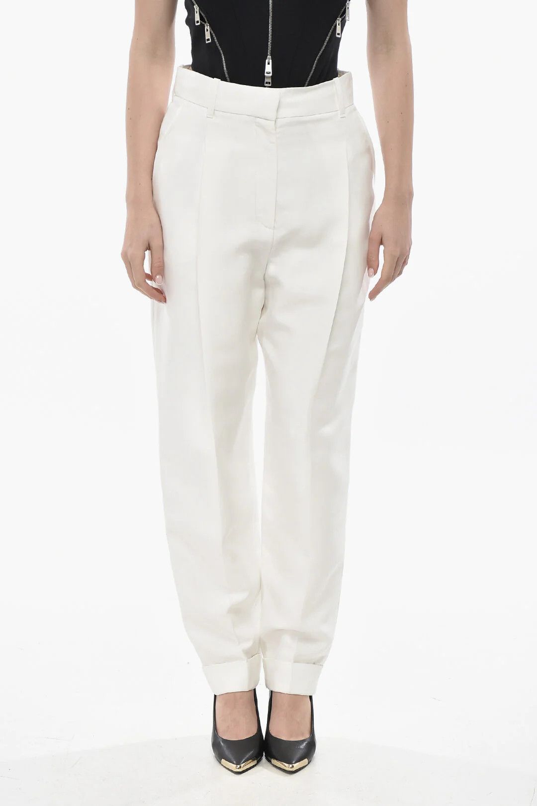 Alexander McQueen og1mm0426 Viscose Single-Pleat Pant in White Size 28" / US 6 / IT 42 - 1 Thumbnail