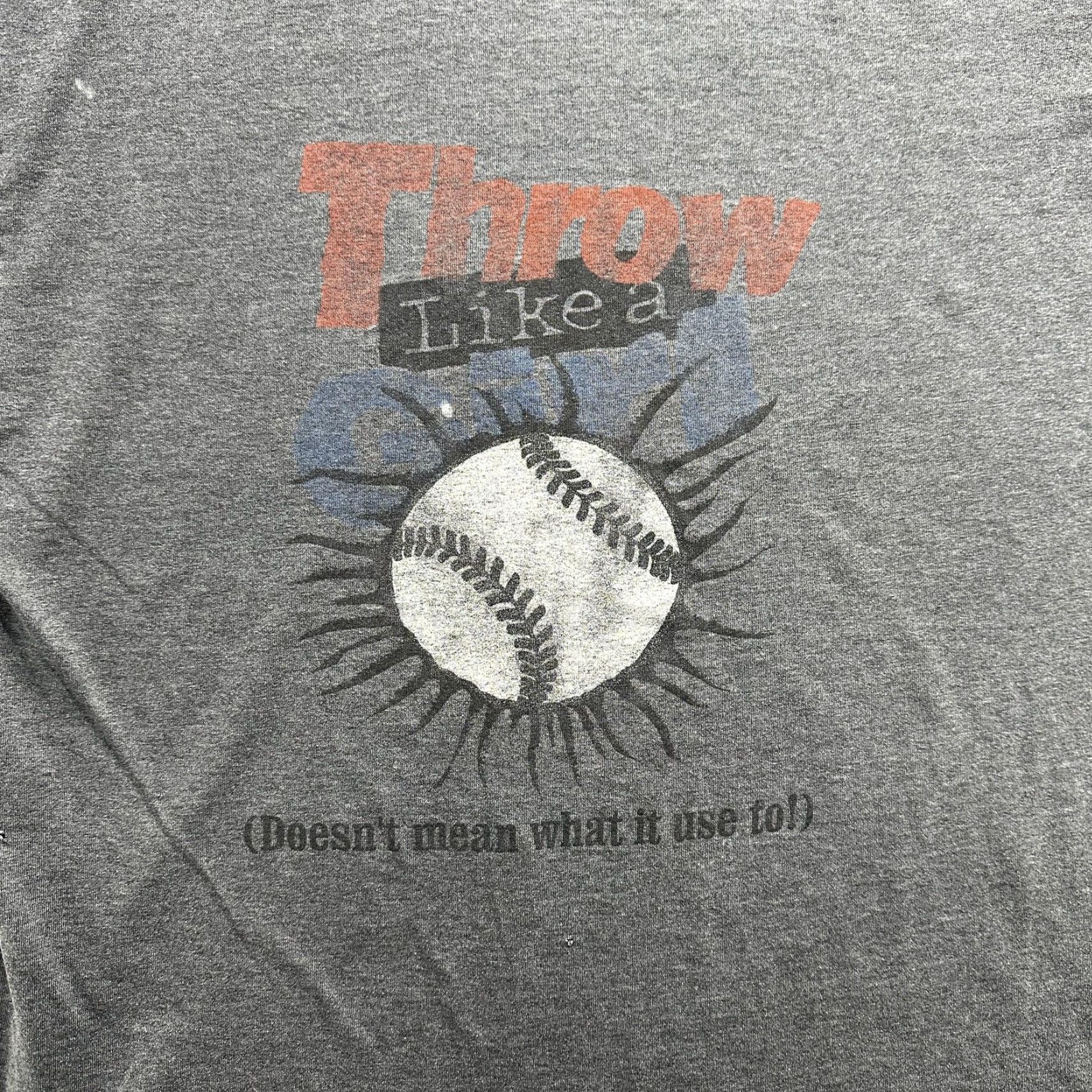 Hanes Hanes Throw Like A Girl Graphic Tee Men’s XL Gray Baseball T-Shirt Size US XL / EU 56 / 4 - 6 Thumbnail