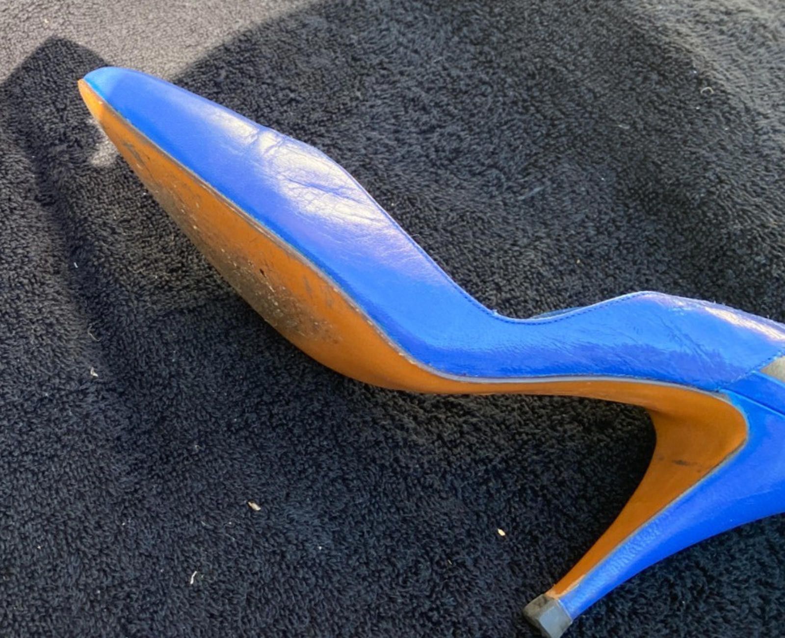 Designer Caressa Blue Heels Size 7 Leather Slingback Pointed Tow S635 Size US 7 / IT 37 - 5 Thumbnail