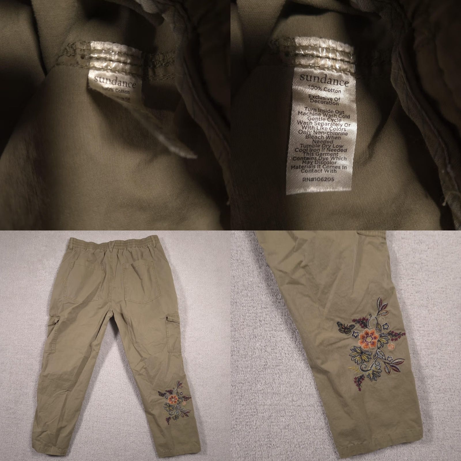 Vintage Sundance Pants Womens 16 Beige Cargo Embroidered Floral Crop Relaxed Twill Size 38" / US 16 / IT 52 - 9 Thumbnail