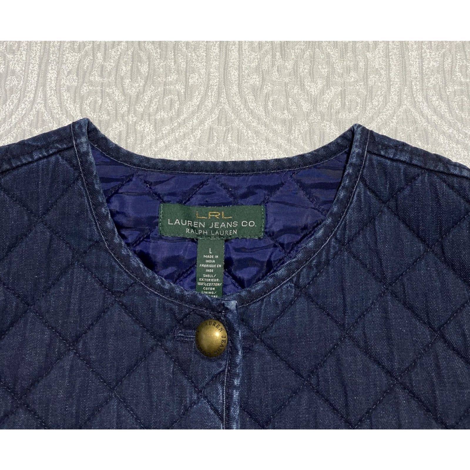 Ralph Lauren Lauren Jeans Co Ralph Lauren Jacket Womens Large Blue Quilted Cotton Collarless Size 36" / US 14 / IT 50 - 2 Thumbnail