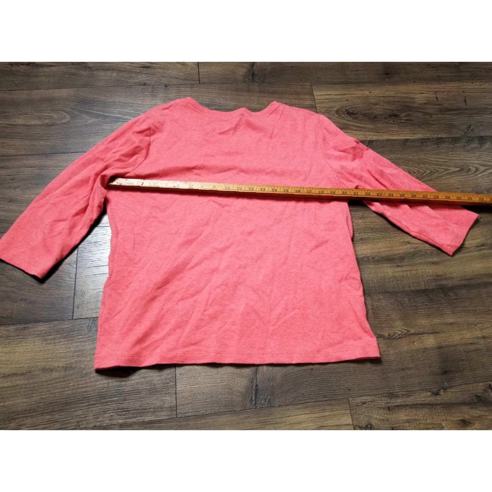 Vintage Vintage L.L. Bean Women's T-Shirt 3/4 Sleeve V-Neck Cotton Casual Heathered Red Size L / US 10 / IT 46 - 2 Thumbnail