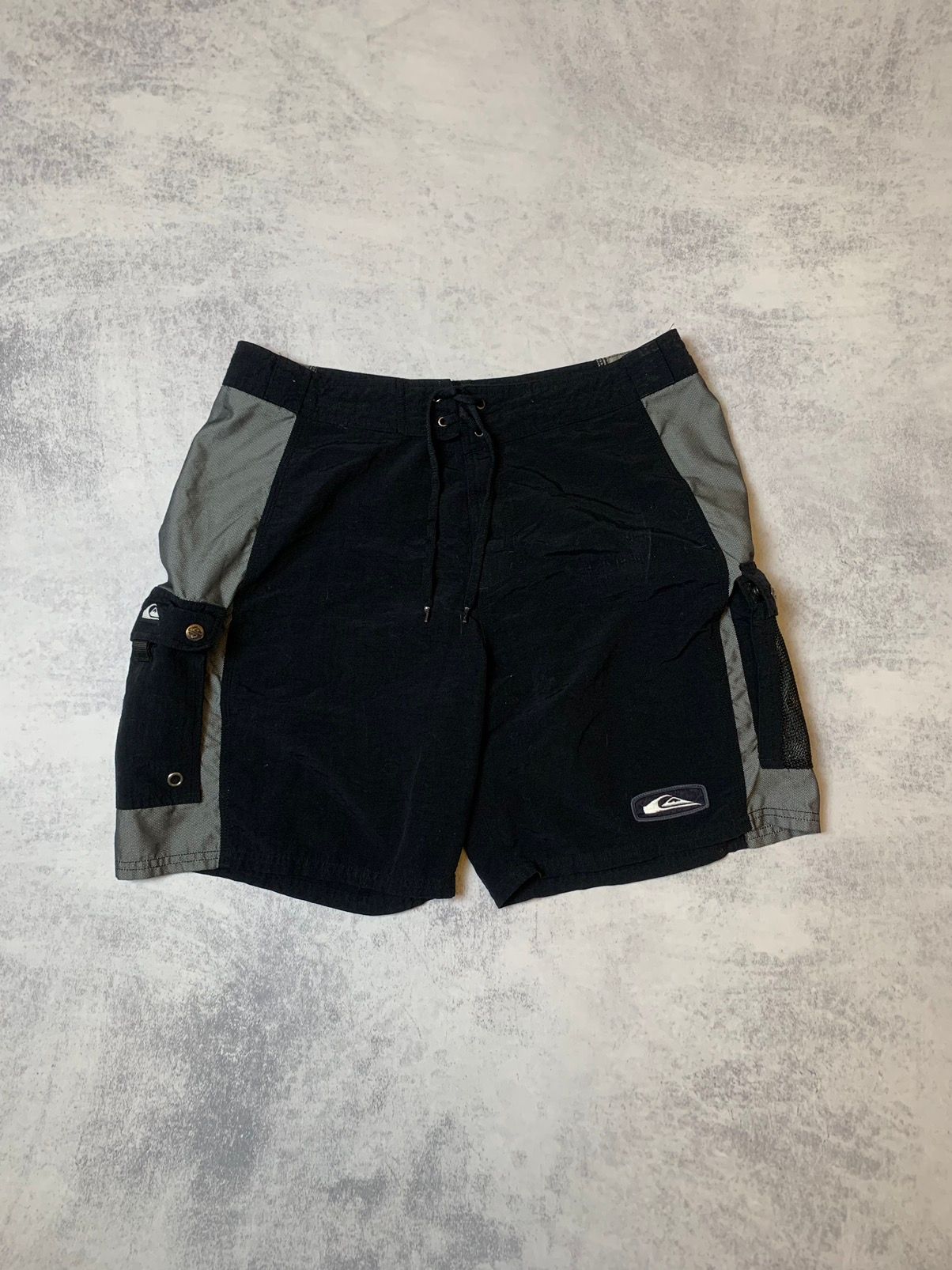 Pre-owned Quiksilver X Surf Style Quiksilver Vintage Nylon Surf Style Cargo Shorts In Black