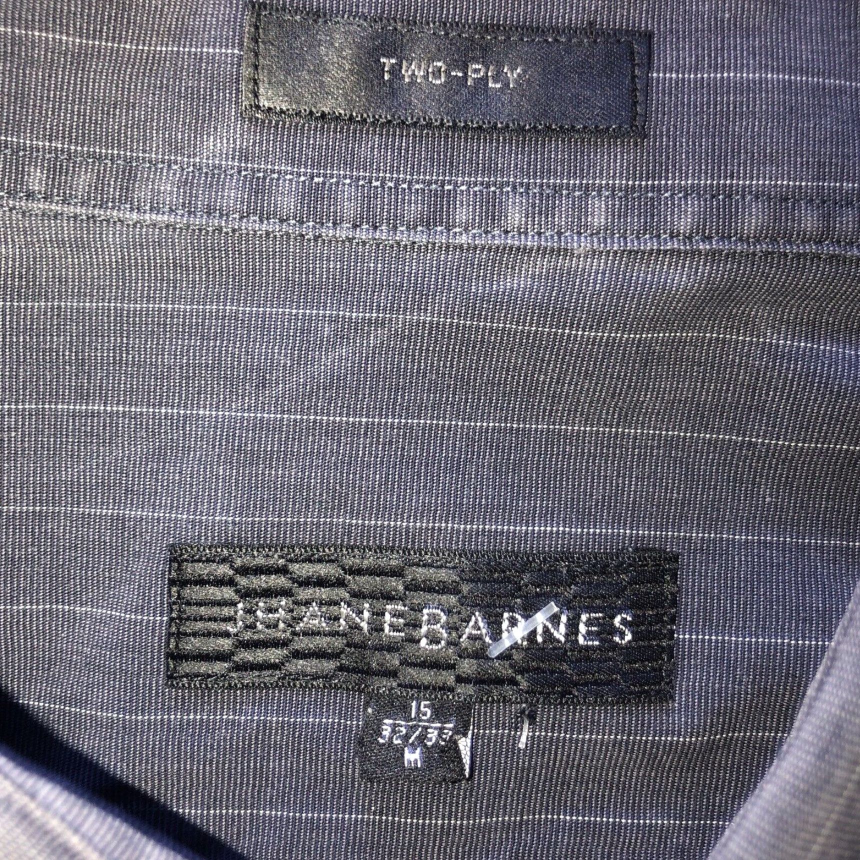 Vintage JHANE BARNES Dress Shirt Mens 15 Striped Gray Two Ply Long Sleeve Regular Size 15 Size 40R - 3 Thumbnail