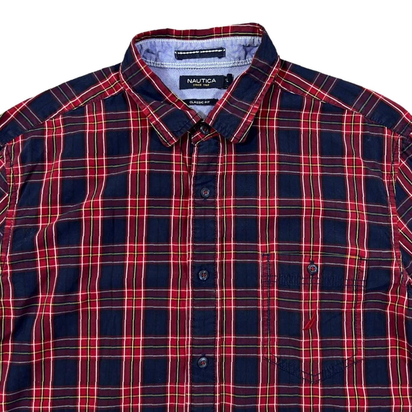 Nautica NAUTICA Classic Fit Pocket Logo Checked Button-Up Long Sleeve Shirt Large Navy Men Shirt Size US L / EU 52-54 / 3 - 2 Thumbnail