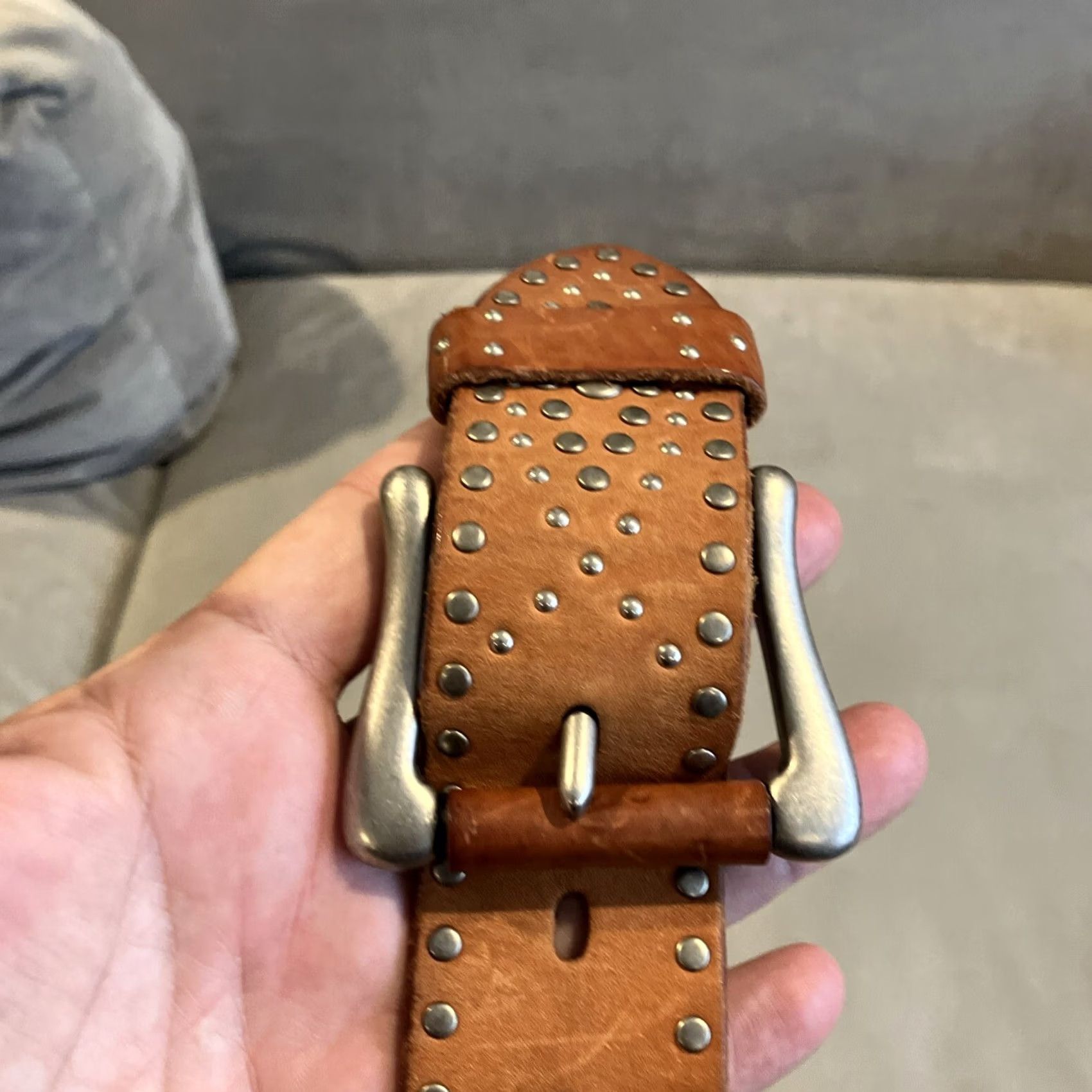 Vintage Linea Pelle Belt Leather Brass Boho Chic Hippie Flower Child One Size Brown Women Belt Size ONE SIZE - 2 Thumbnail