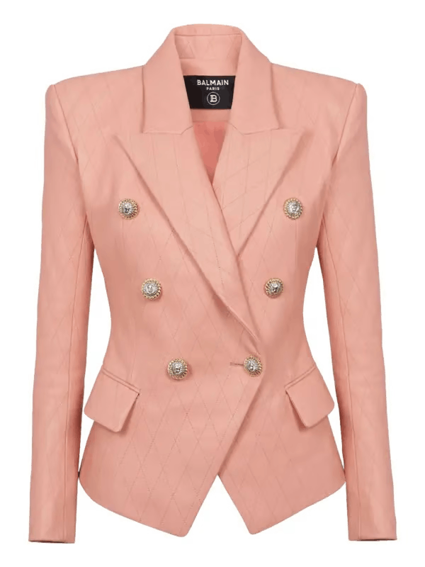 Balmain o1s1wg110825 Quilted Lambskin Jacket in Pink Size M / US 6-8 / IT 42-44 - 2 Thumbnail
