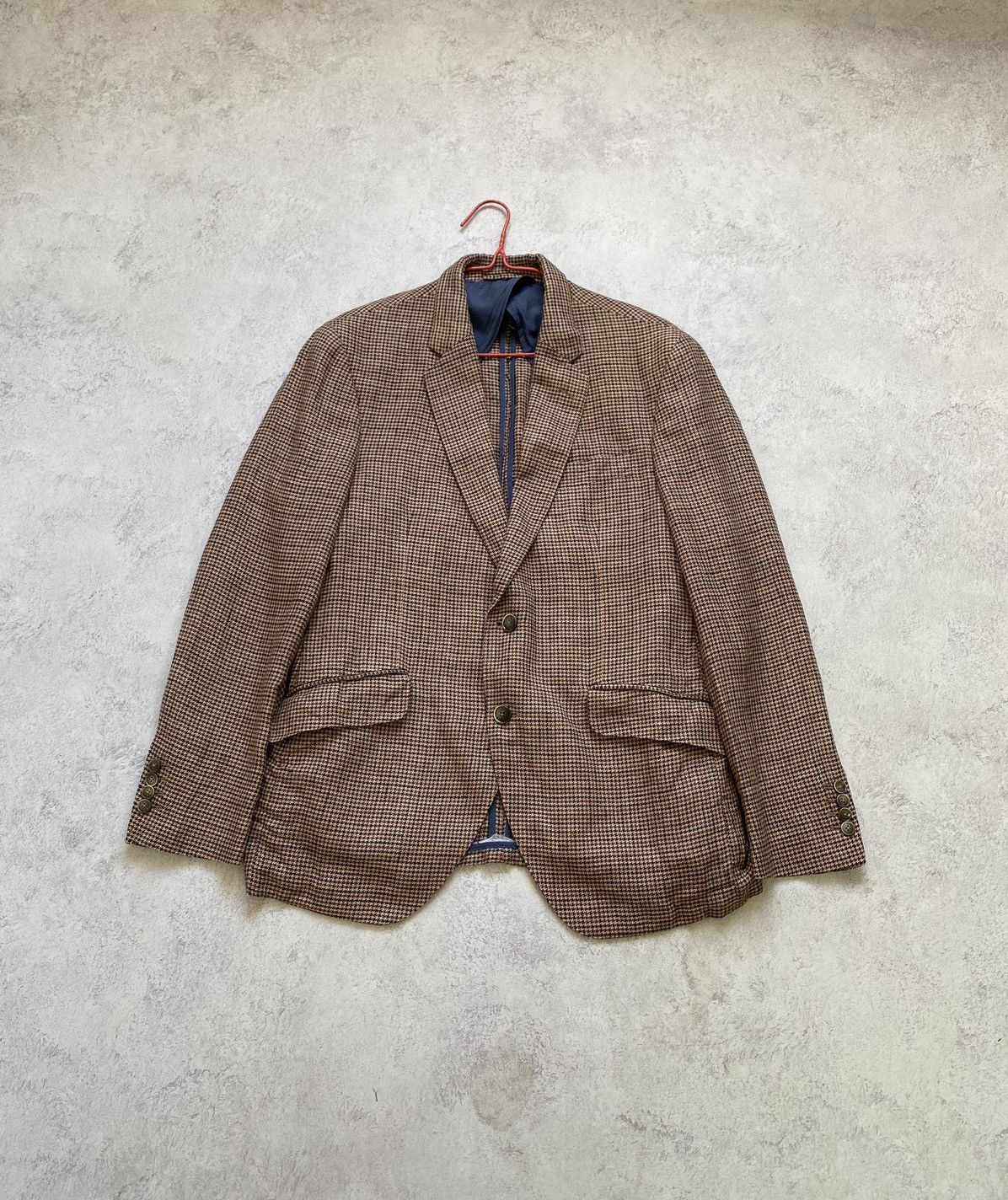 Hackett Hacket London Robert Noble Red/Blue Check Silk/Linen Blazer Size 44R - 1 Thumbnail