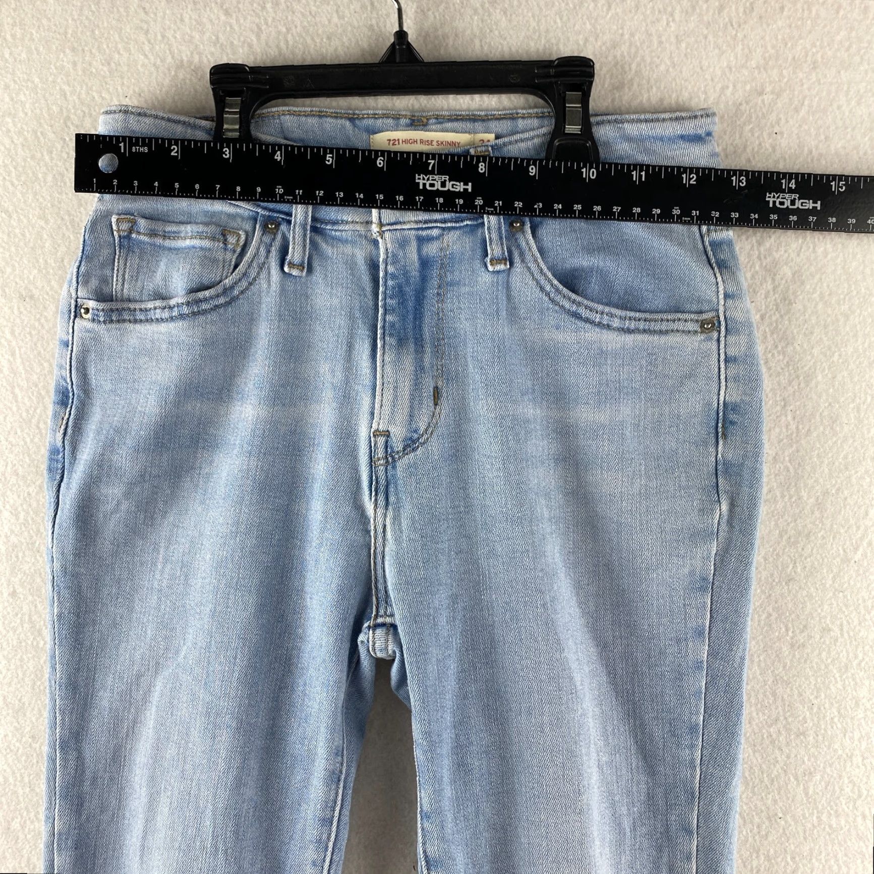 Levi's Levi's 721 High Rise Skinny Jeans Womens 24 Blue Denim 5-Pocket Distressed Slimming Stretch Leather Logo (Regular) Pants Size 42" / US 20 - 3 Thumbnail