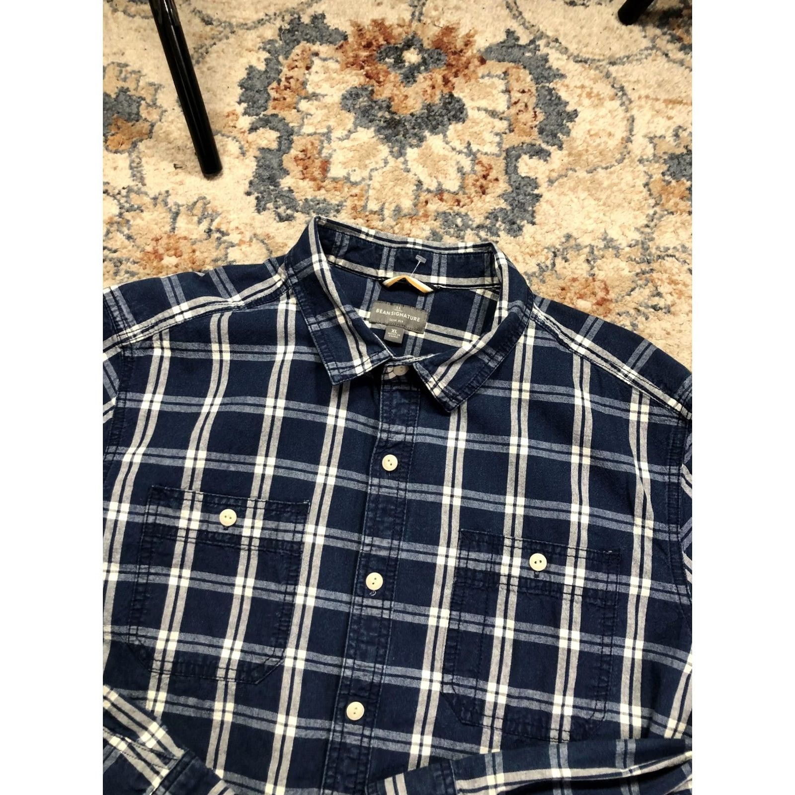 Vintage L.L.Bean Signature Shirt Mens XL Blue Plaid Long Sleeve Slim Fit Button Casual Size US XL / EU 56 / 4 - 6 Thumbnail