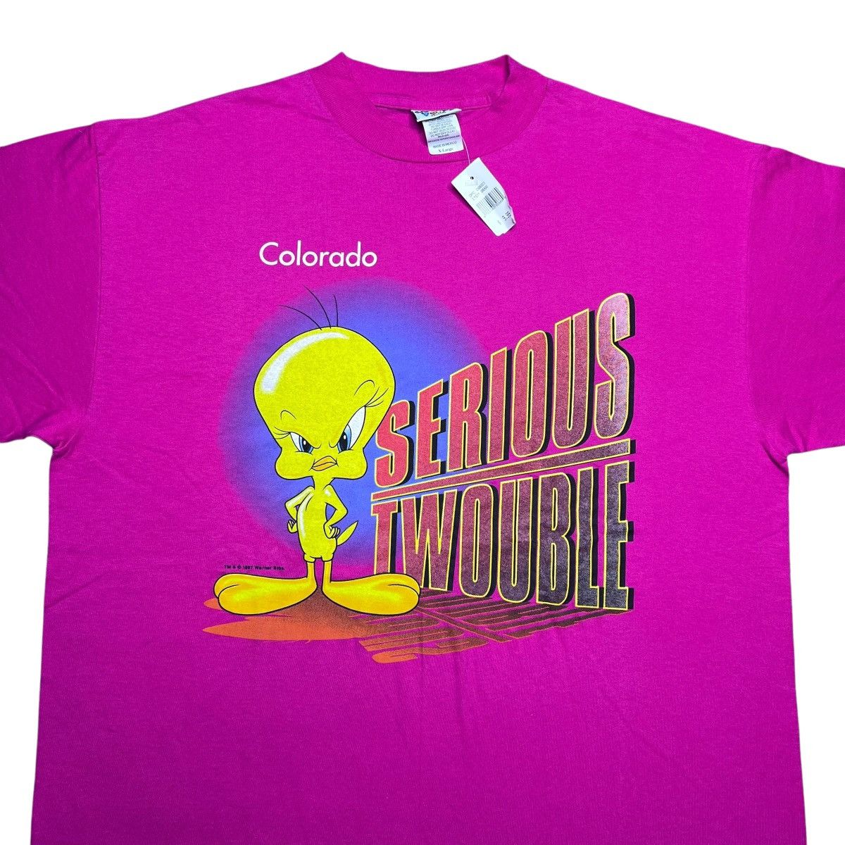 Warner Bros Vtg 1997 Looney Tunes Tweety Serious Twouble Colorado Tee Size US XL / EU 56 / 4 - 5 Thumbnail