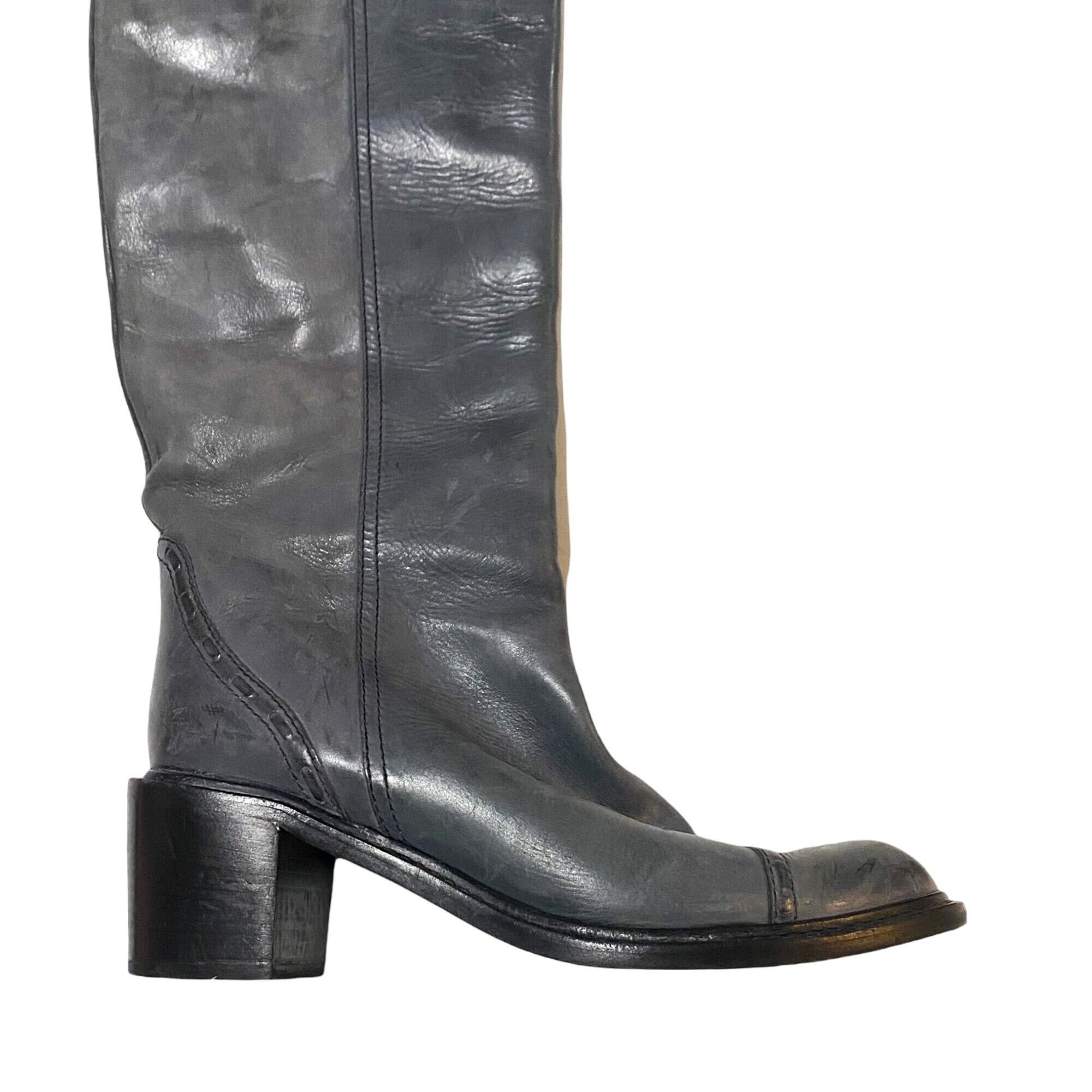Chloe Chloé Knee High Leather Boots Grey Distressed Size 39.5 Size US 9.5 / IT 39.5 - 10 Thumbnail