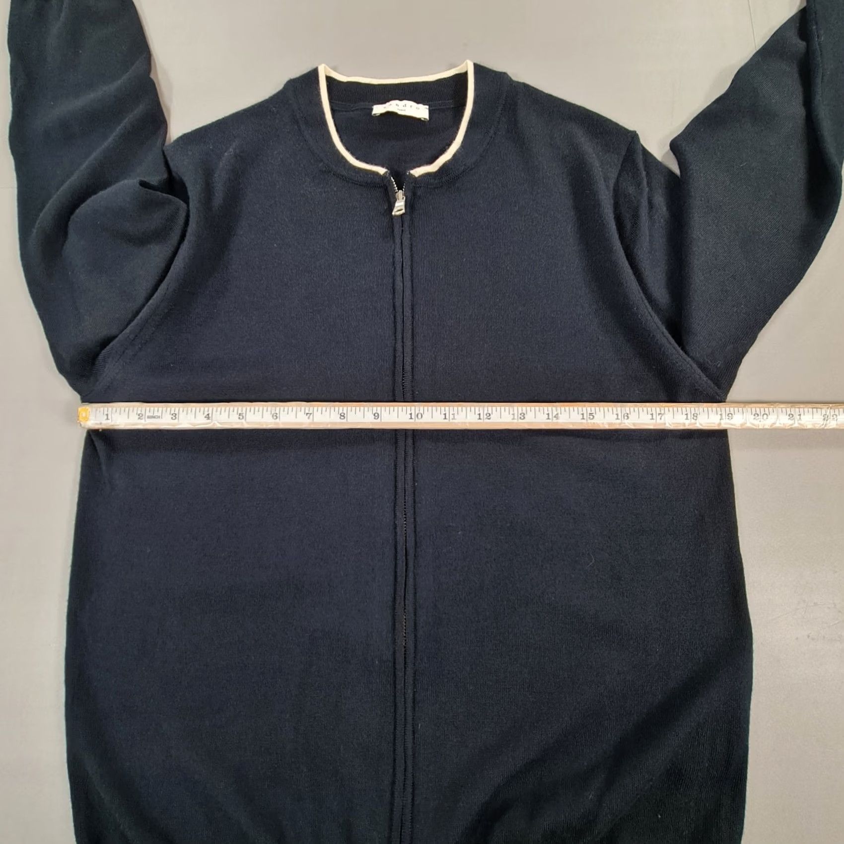 Sandro Sandro Paris Mens Cardigan Navy Blue M Merino Wool Full Zip Knit Jumper, Cardigan, Regular Fit, Lightweight, Crew Neck, Long Sleeve, Casual, Men Size US M / EU 48-50 / 2 - 5 Thumbnail