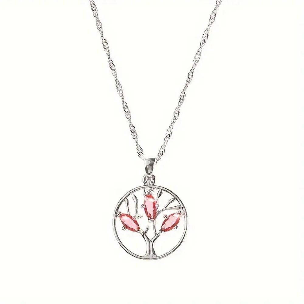 Designer Sterling Silver Pink Marquise Tree of Life Necklace Size ONE SIZE - 7 Thumbnail