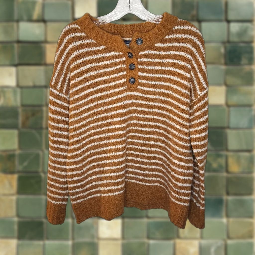 American Eagle Outfitters AMERICAN EAGLE Striped Long Sleeve Pullover Sweater Womens XS Brown Size XS / US 0-2 / IT 36-38 - 1 Thumbnail