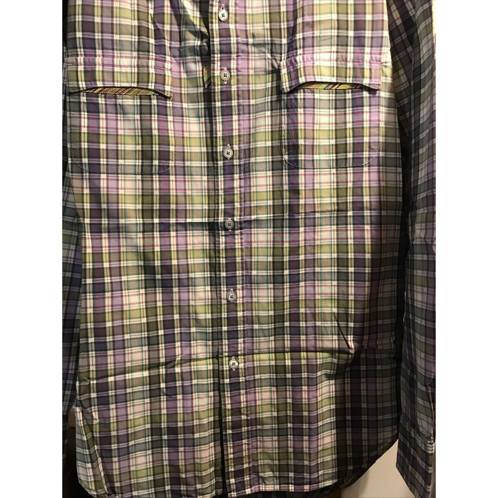 Robert Graham Robert Graham Men’s Large Green Purple Plaid LS Cotton Shirt Size US L / EU 52-54 / 3 - 8 Thumbnail
