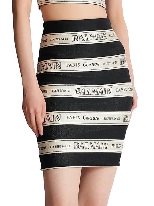 Balmain o1s1wg111225 Logo Striped Jacquard Miniskirt in Black/Beige Size 30" / US 8 / IT 44 - 3 Thumbnail