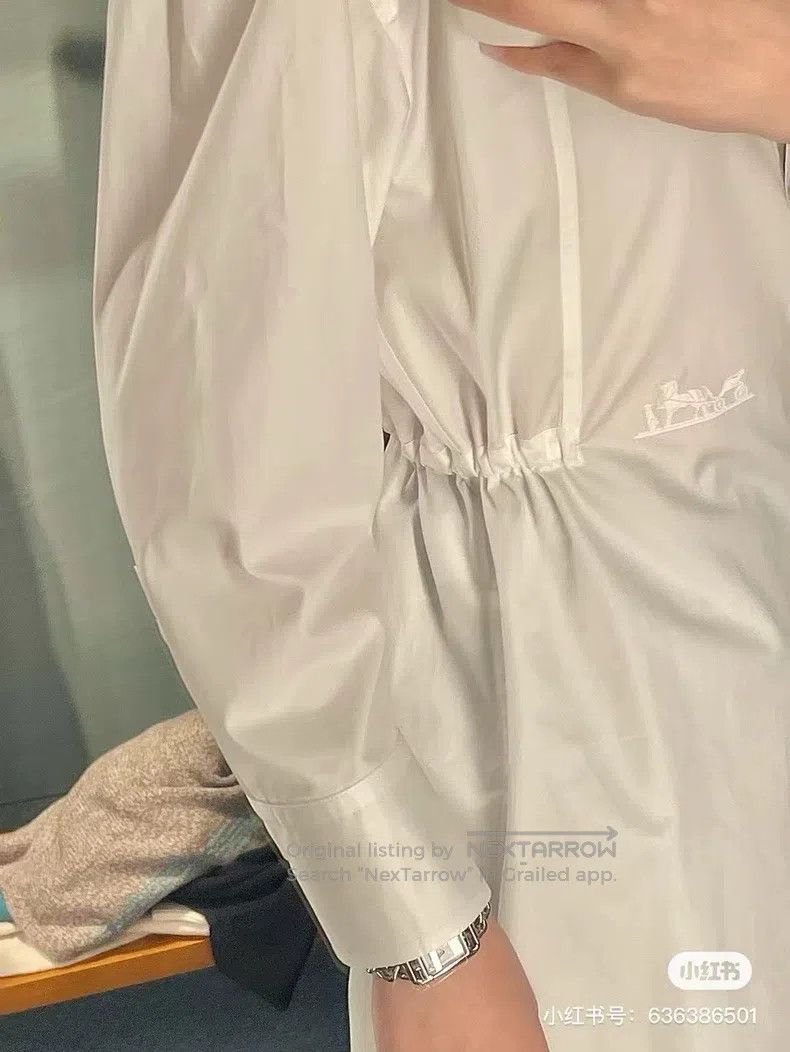 Hermes Hermes White drawstring waist-tie shirt dress Size XS / US 0-2 / IT 36-38 - 7 Thumbnail