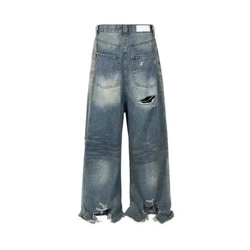 Jean Frayed Damaged Hole Baggy Wide Leg Jeans Size US 30 / EU 46 - 4 Thumbnail