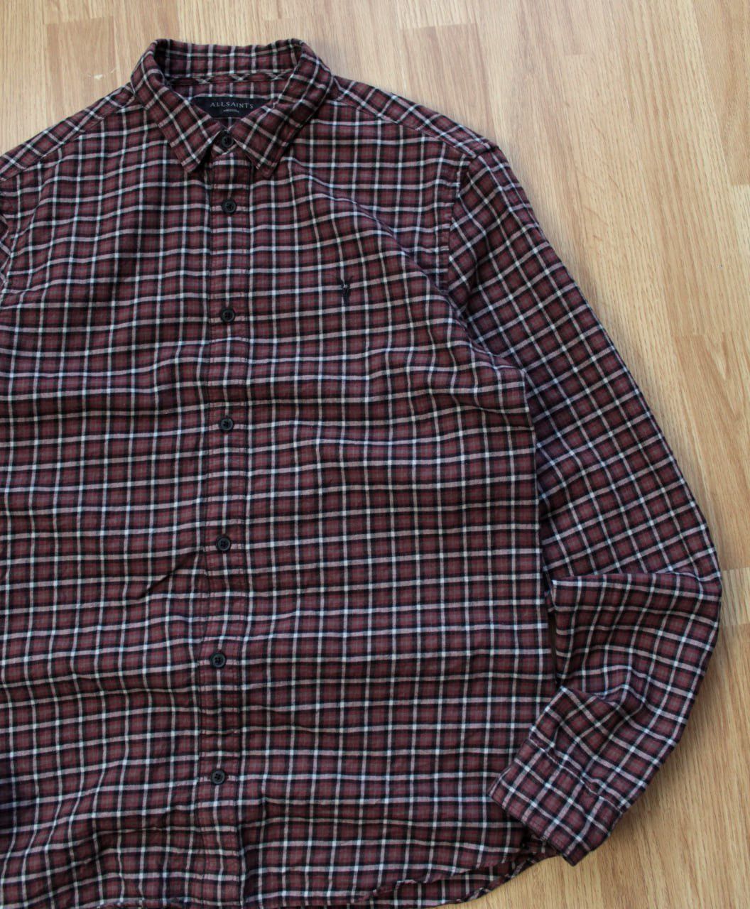 Allsaints 🔥 AllSaints Olney Maroon Check Cotton Wool LS Shirt Button Size US M / EU 48-50 / 2 - 1 Thumbnail
