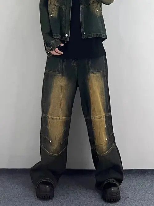 VIBE Vintage washed yellow muddy dyed rivet rare jeans Size US 32 / EU 48 - 7 Thumbnail
