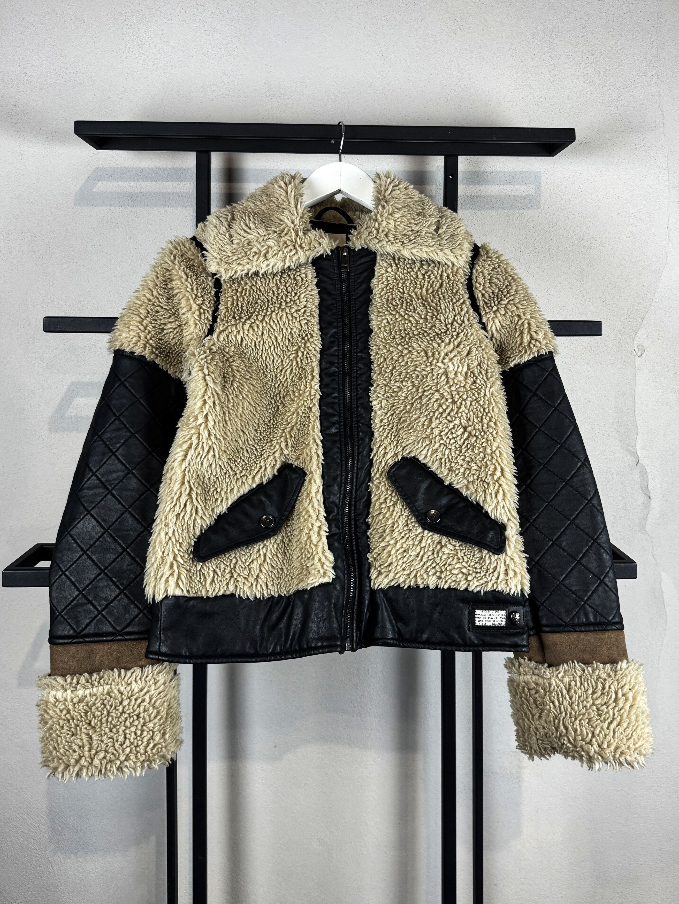 Diesel Y2K Sherpa Jacket Contrast Leather Trim Grunge Streetwear Size XS / US 0-2 / IT 36-38 - 1 Thumbnail