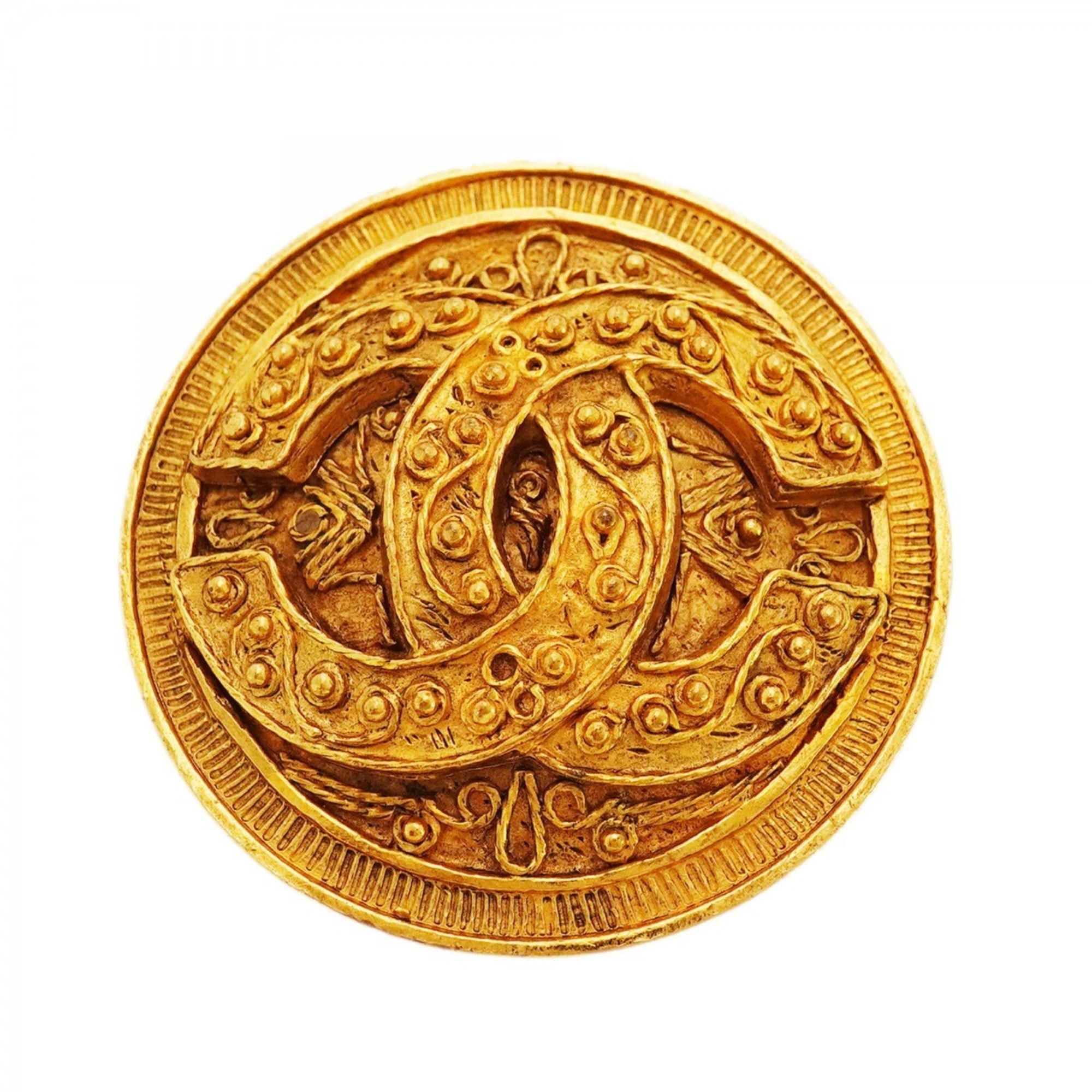 Chanel Coco Mark Circle Brooch GP Plated Gold Women's