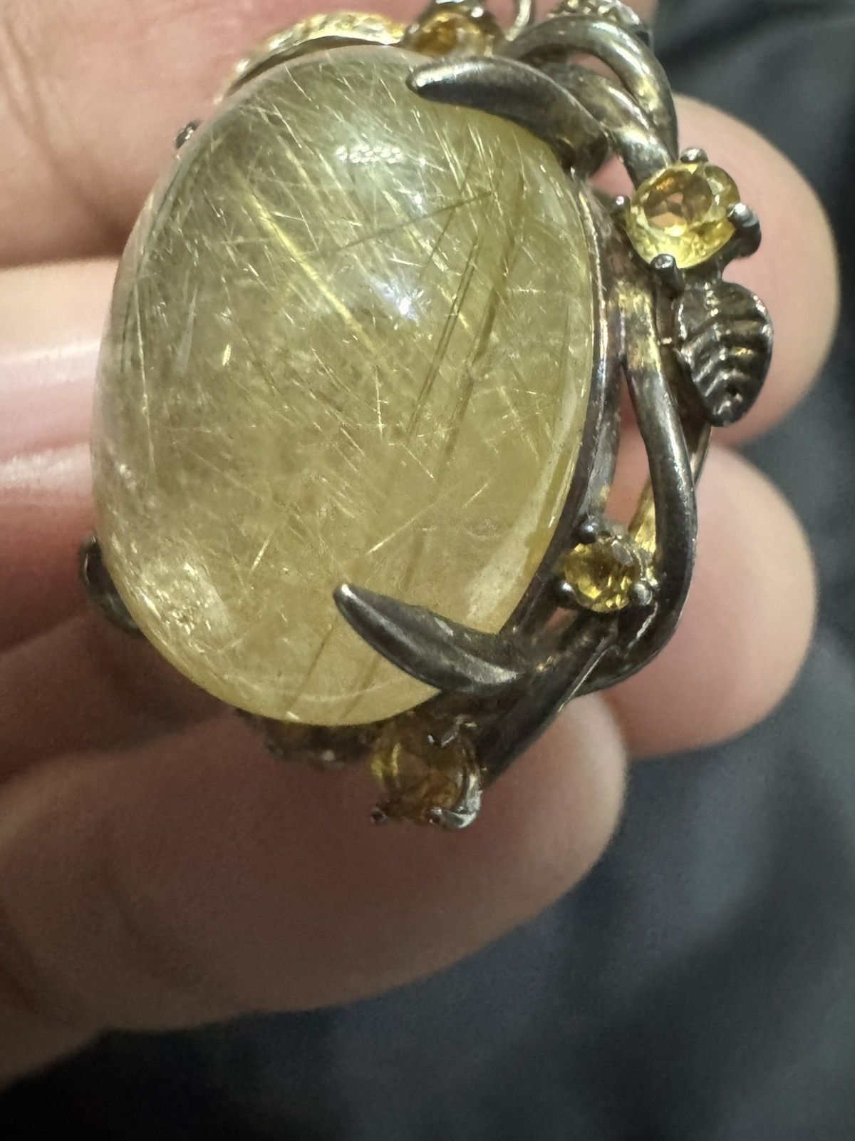 Jewelry VINTAGE GOLDEN RUTILE QUARTZ 925 SILVER PENDANT NECKLACE Size ONE SIZE - 4 Thumbnail
