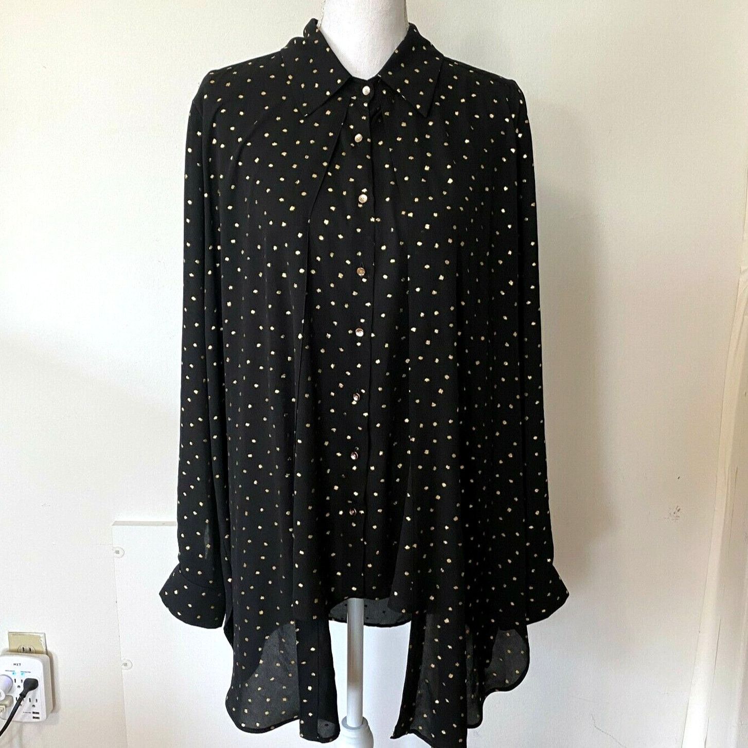 Other Cartise Black Gold Polka Dot Button Shirt Front Overlay 14 Size XL / US 12-14 / IT 48-50 - 2 Thumbnail