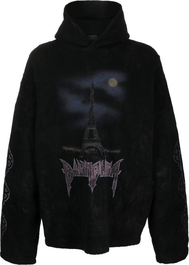 新品!BALENCIAGA■フリースフーディ Paris Moon Crinkled Hoodie Balenciaga Paris Moon Crinkled Large Fit Hoodie | Saks Fifth
