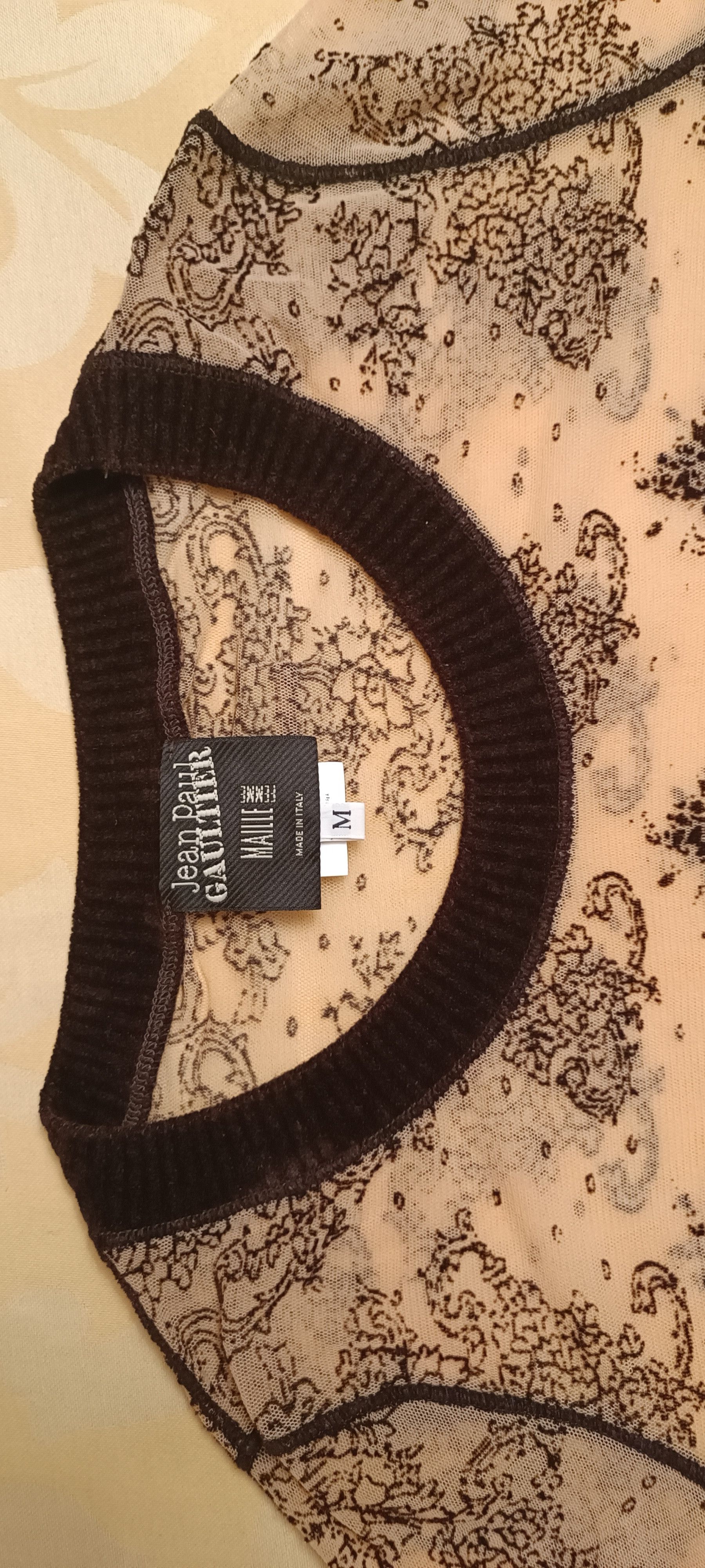 Jean Paul Gaultier Brand new - Nude top with dark brown velvet details Size M / US 6-8 / IT 42-44 - 2 Thumbnail