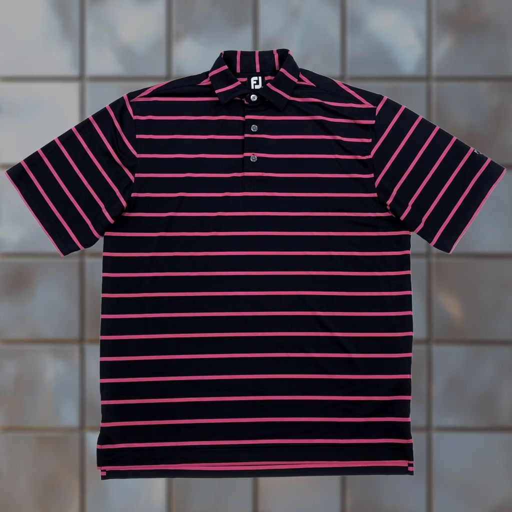 Footjoy FootJoy Polo Shirt Navy Pink Stripe M Men Short Sleeve Golf Athletic Breathable Moisture Wicking Performance Size US M / EU 48-50 / 2 - 1 Thumbnail