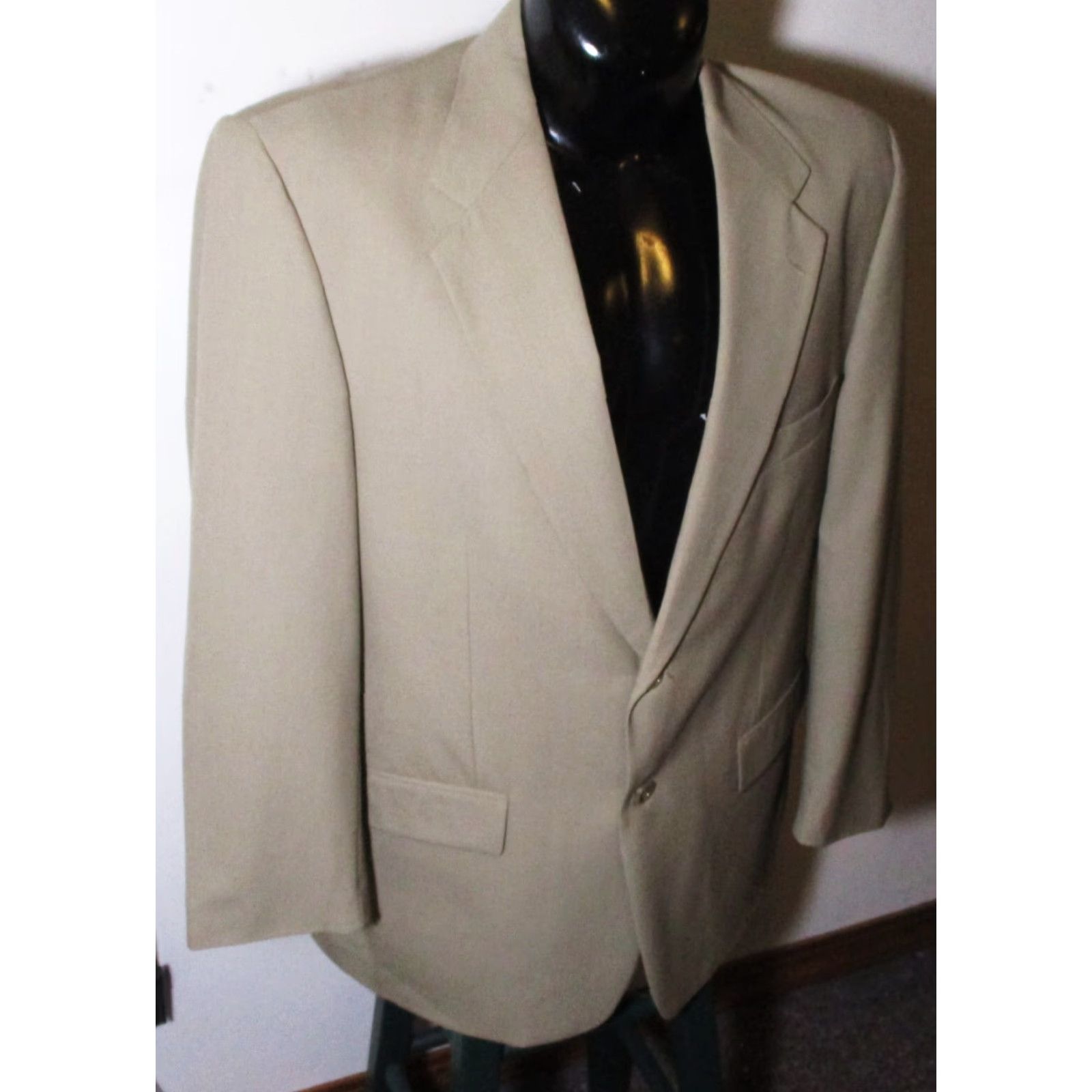Evan Picone VINTAGE Evan Picone Tan Wool 2 Piece Suit Men's 44 Long 38X32 Brown Solid 2pc Size 44R - 4 Thumbnail