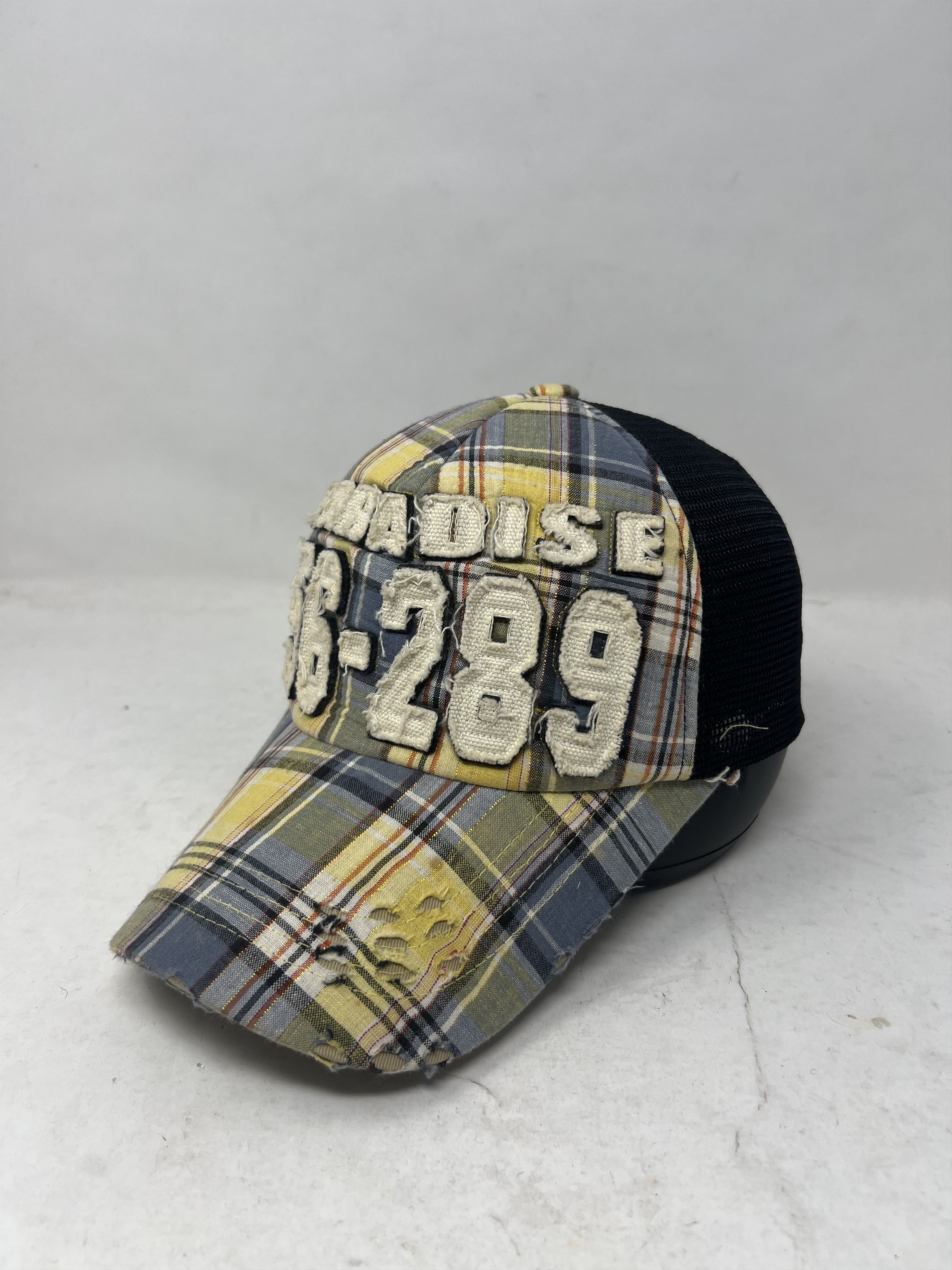 20471120 Distressed Plaid Pattern Trucker Hat Size ONE SIZE - 1 Thumbnail