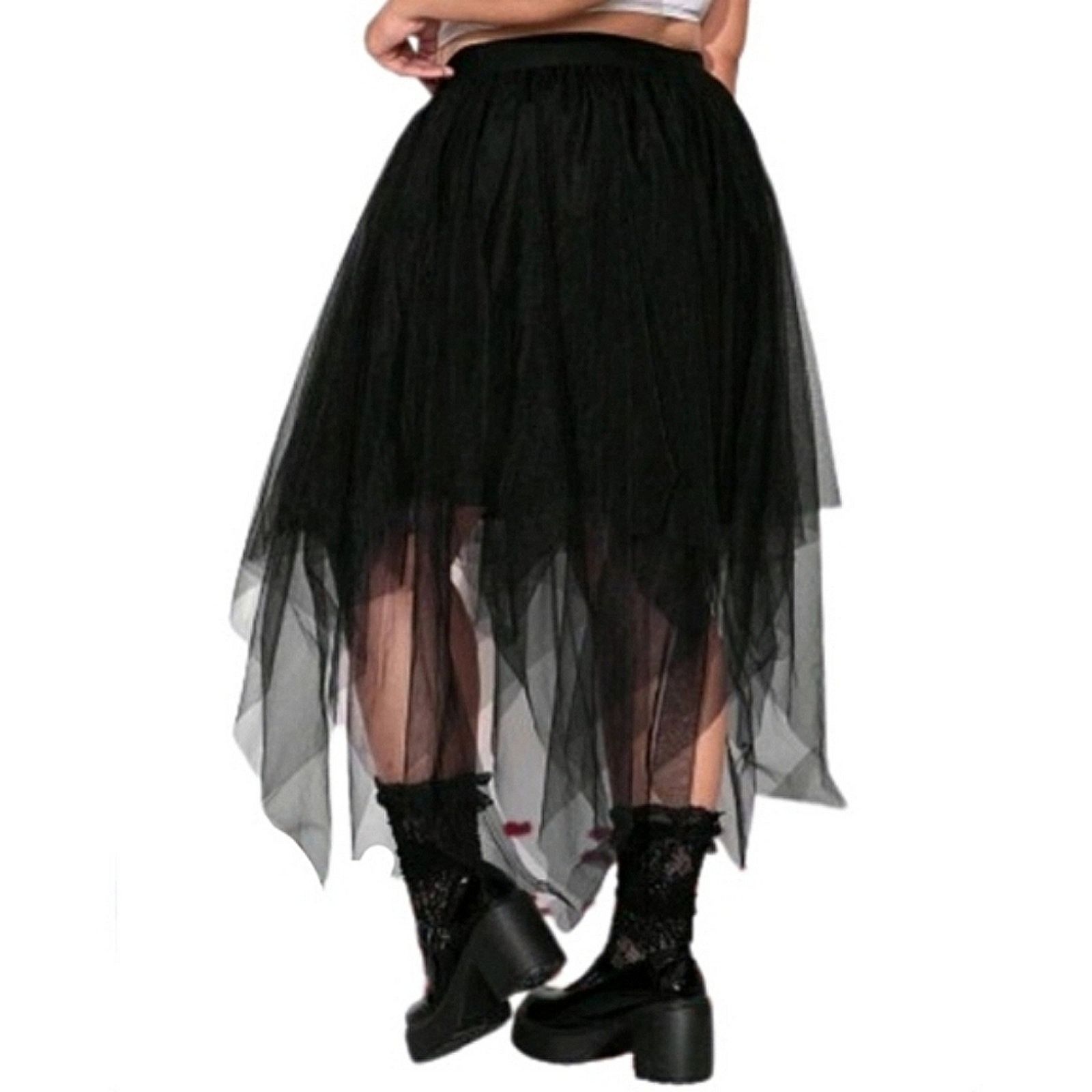 Shein Midnite Black ☆ GOTH ☆ Hanky Hem ☆ Tulle Skirt 5x ☆ NWT Size 42" / US 20 - 6 Thumbnail