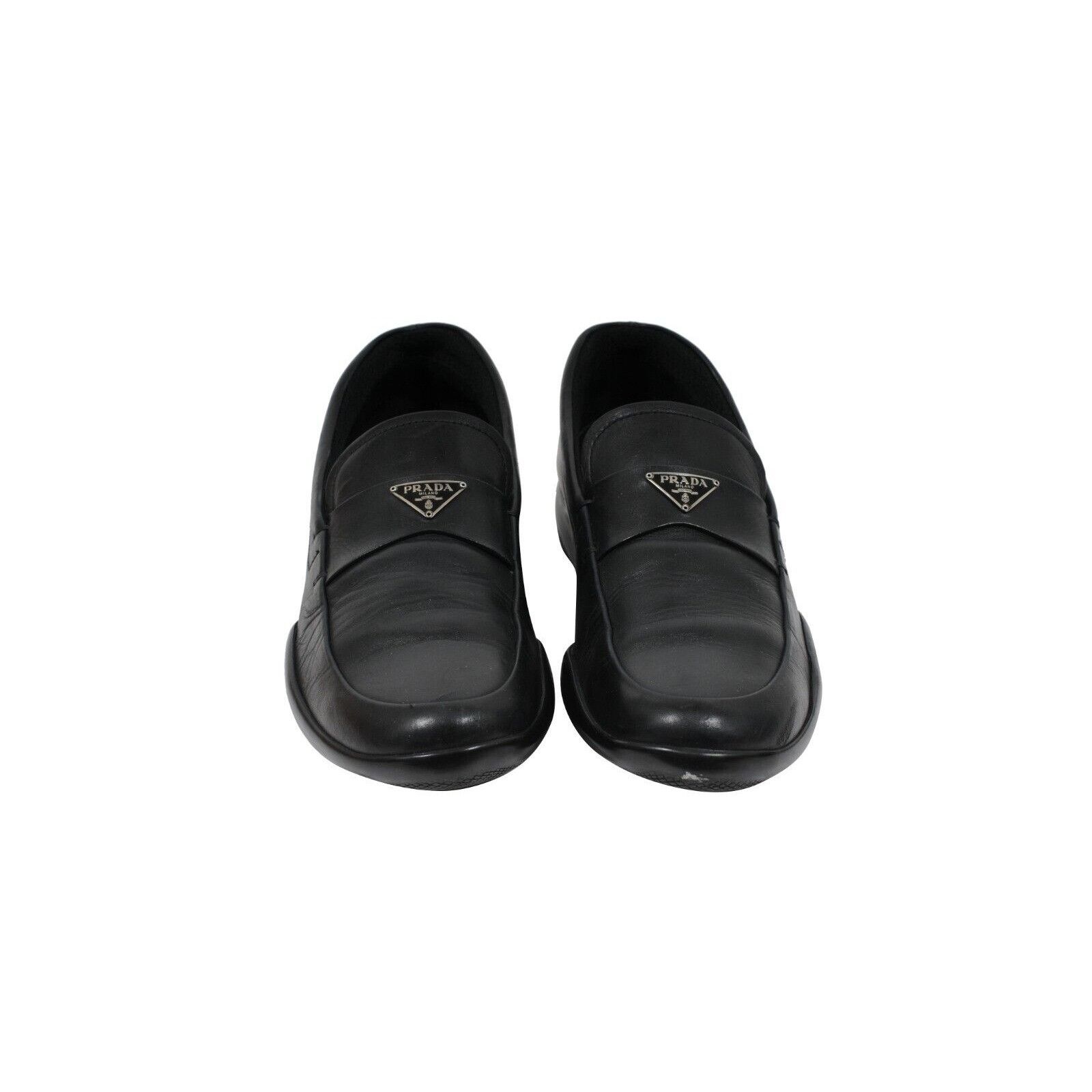 Prada Logo Plaque Loafers Black Leather Moccasin - 01900 Size US 7 / EU 40 - 2 Thumbnail