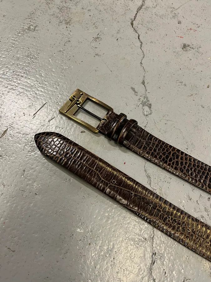 Vintage Cesare Paciotti Dagger Buckle Crocodile Effect Brown Leather Belt Size ONE SIZE - 4 Thumbnail