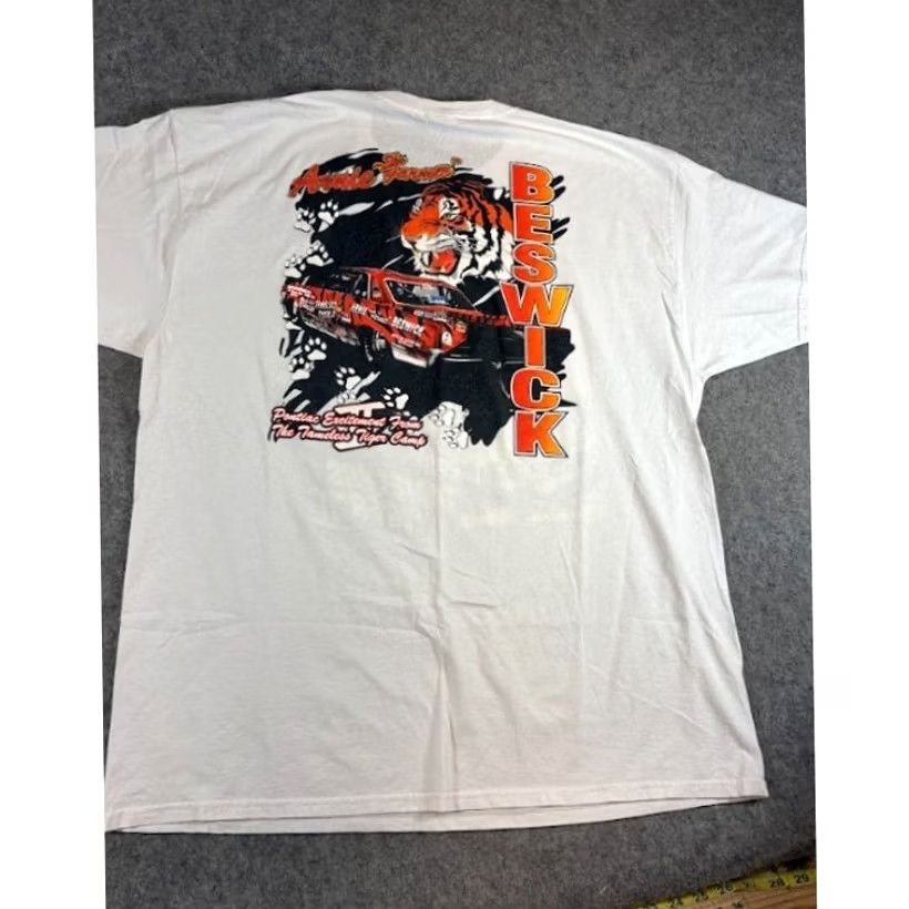 Jerzees Vintage 90s Arnie Beswick Tameless Tiger The Farmer Drag Racing Shirt Men's 2XL White Motorsports Streetwear Size US XXL / EU 58 / 5 - 2 Thumbnail