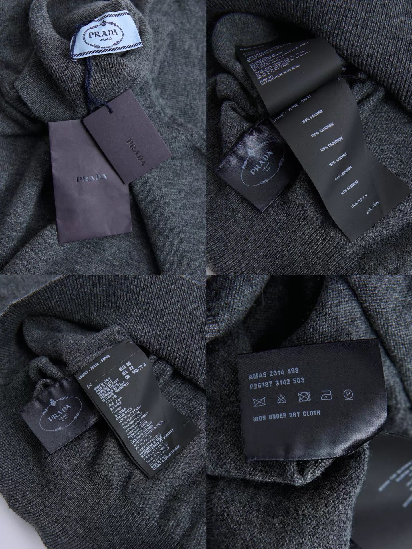 Prada PRADA Charcoal Gray Turtleneck Cashmere Sweater Size XS / US 0-2 / IT 36-38 - 9 Thumbnail